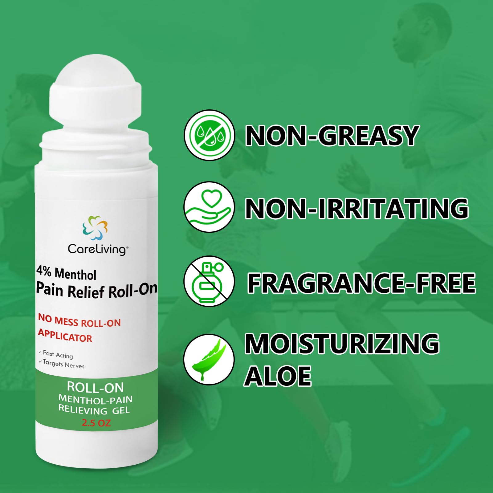 CARELIVING Roll On Pain Relief for Knee, Neck, Joint, Shoulder, Arthritis Pain Reliever, Sore Muscle Relief, Roll On Menthol Gel 2.5 Fl Oz (Pack of 2) CARELIVING uk supplements