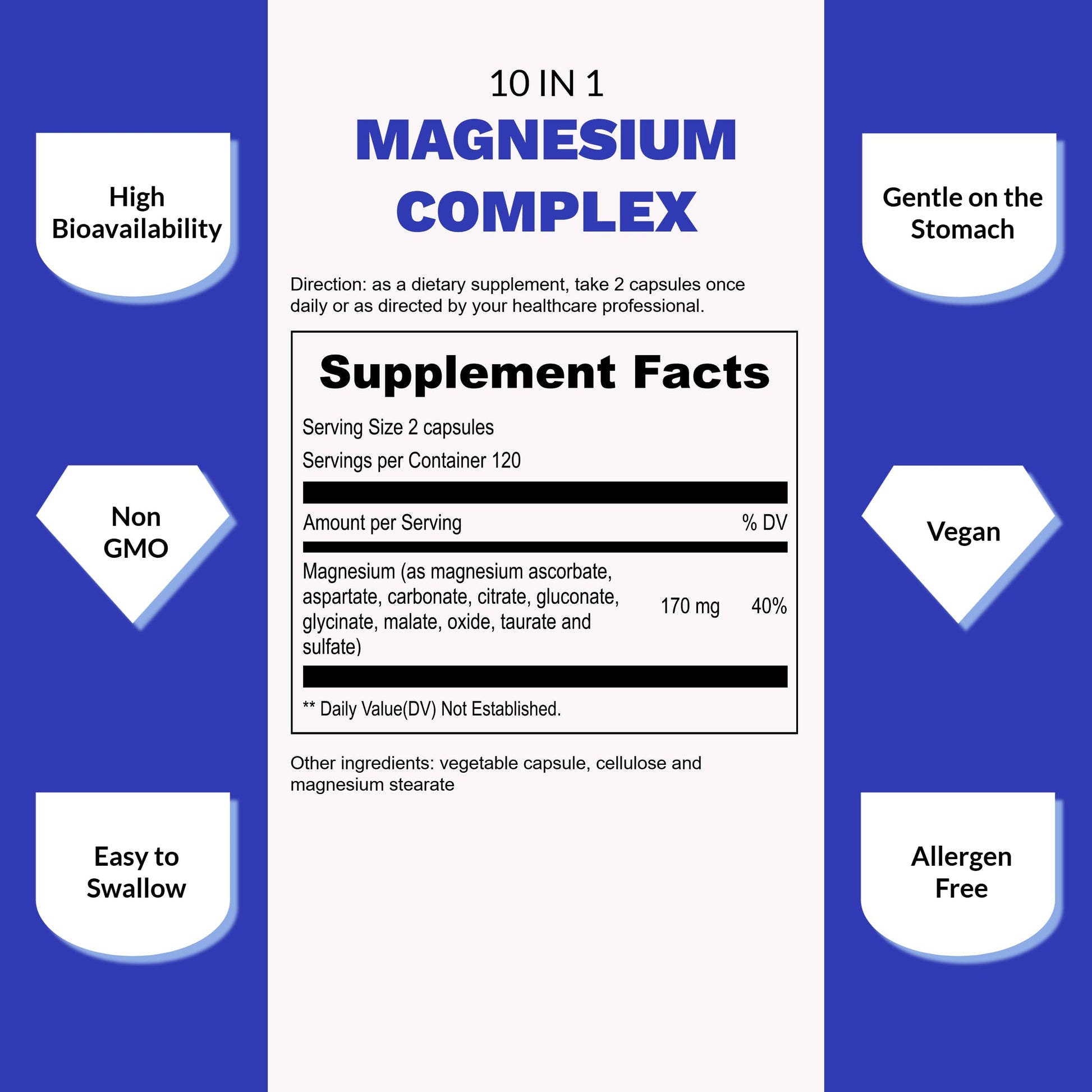 UpNourish Magnesium Supplement - 10 in 1 Magnesium Complex - Full Spectrum Magnesium Mineral Supplements with Glycinate, Citrate, Taurate, Malate, Carbonate, Oxide and More, 240 Vegan Capsules UpNourish uk supplements