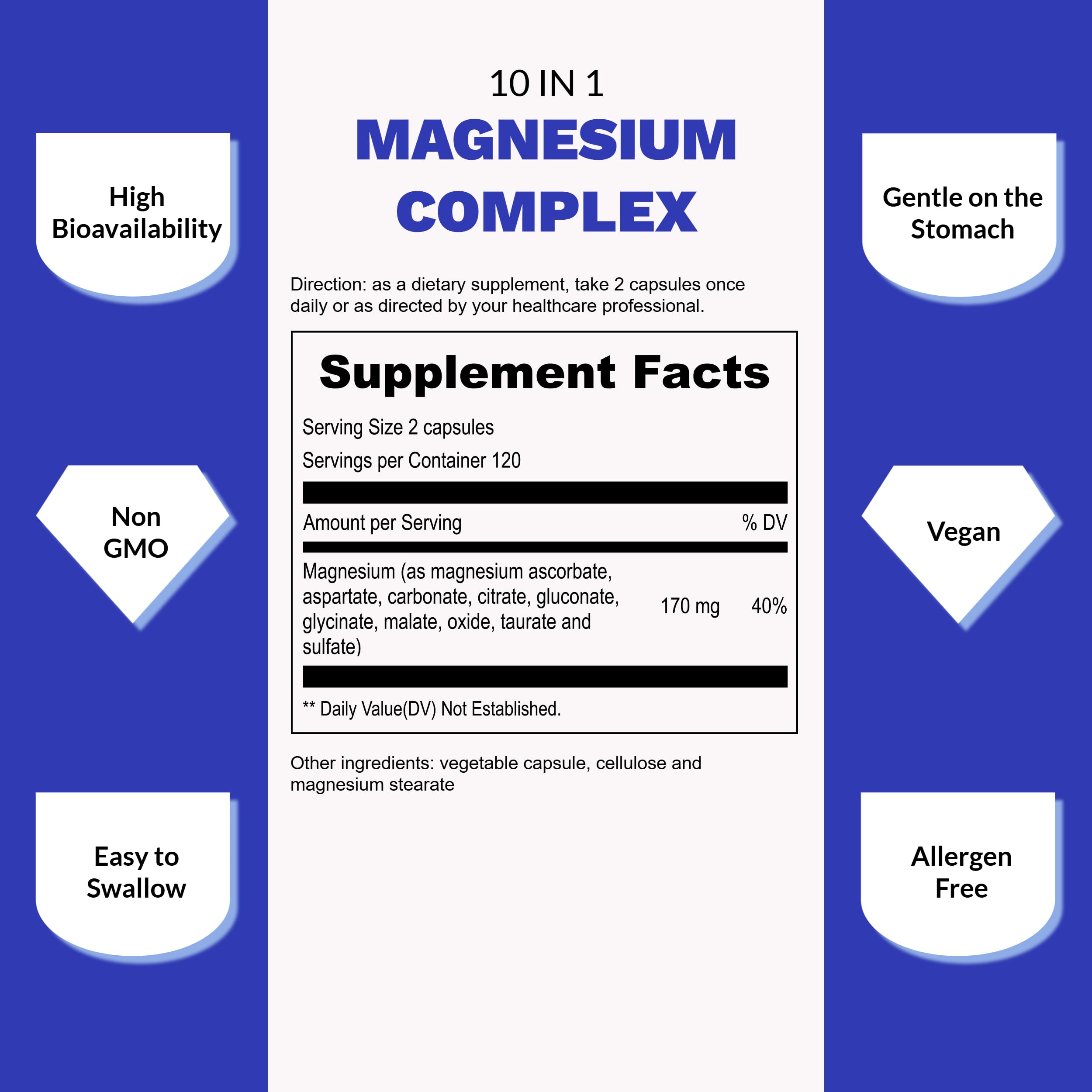 UpNourish Magnesium Supplement - 10 in 1 Magnesium Complex - Full Spectrum Magnesium Mineral Supplements with Glycinate, Citrate, Taurate, Malate, Carbonate, Oxide and More, 240 Vegan Capsules UpNourish uk supplements