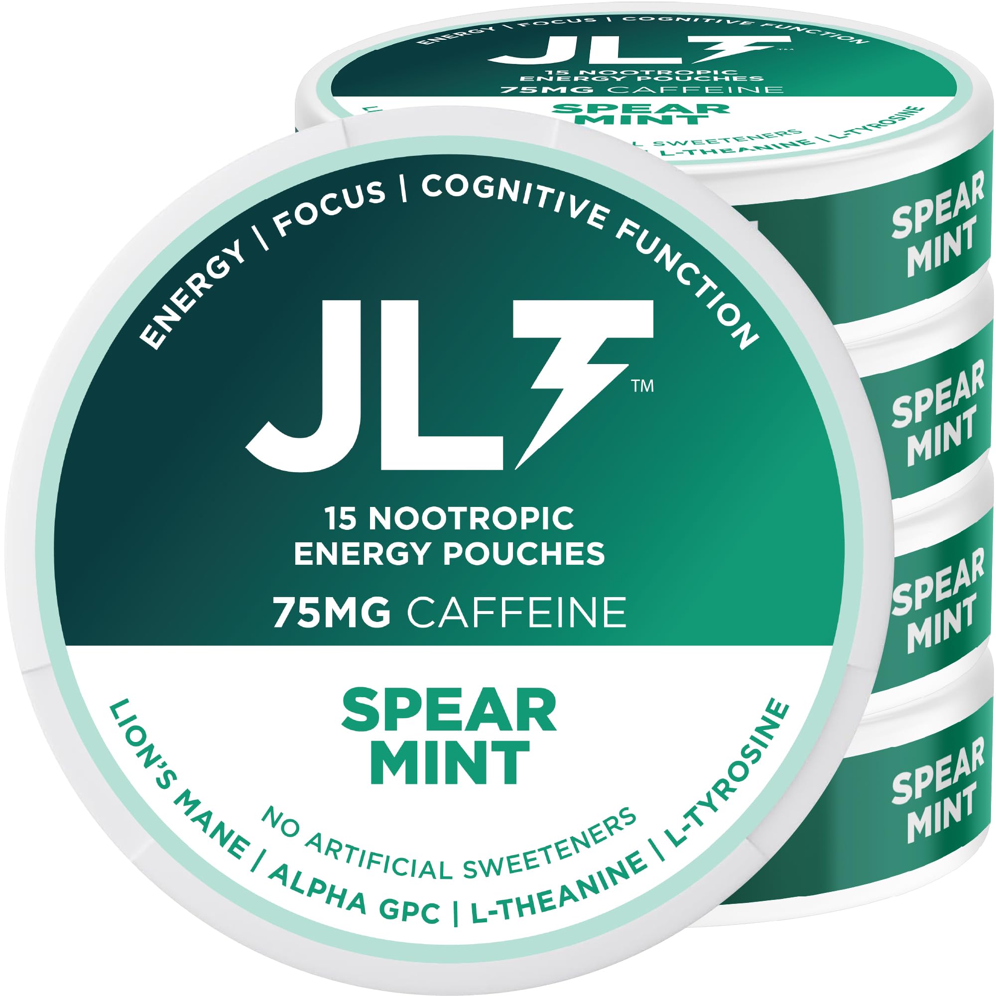 JLT 75 mg Caffeine Nootropic Pouches | Nootropic Energy Pouches with 75mg Caffeine, Lion's Mane, Alpha GPC, L-Tyrosine & L-Theanine with no Artificial Sweeteners | 15 Pouches Per Can JLT Energy uk supplements