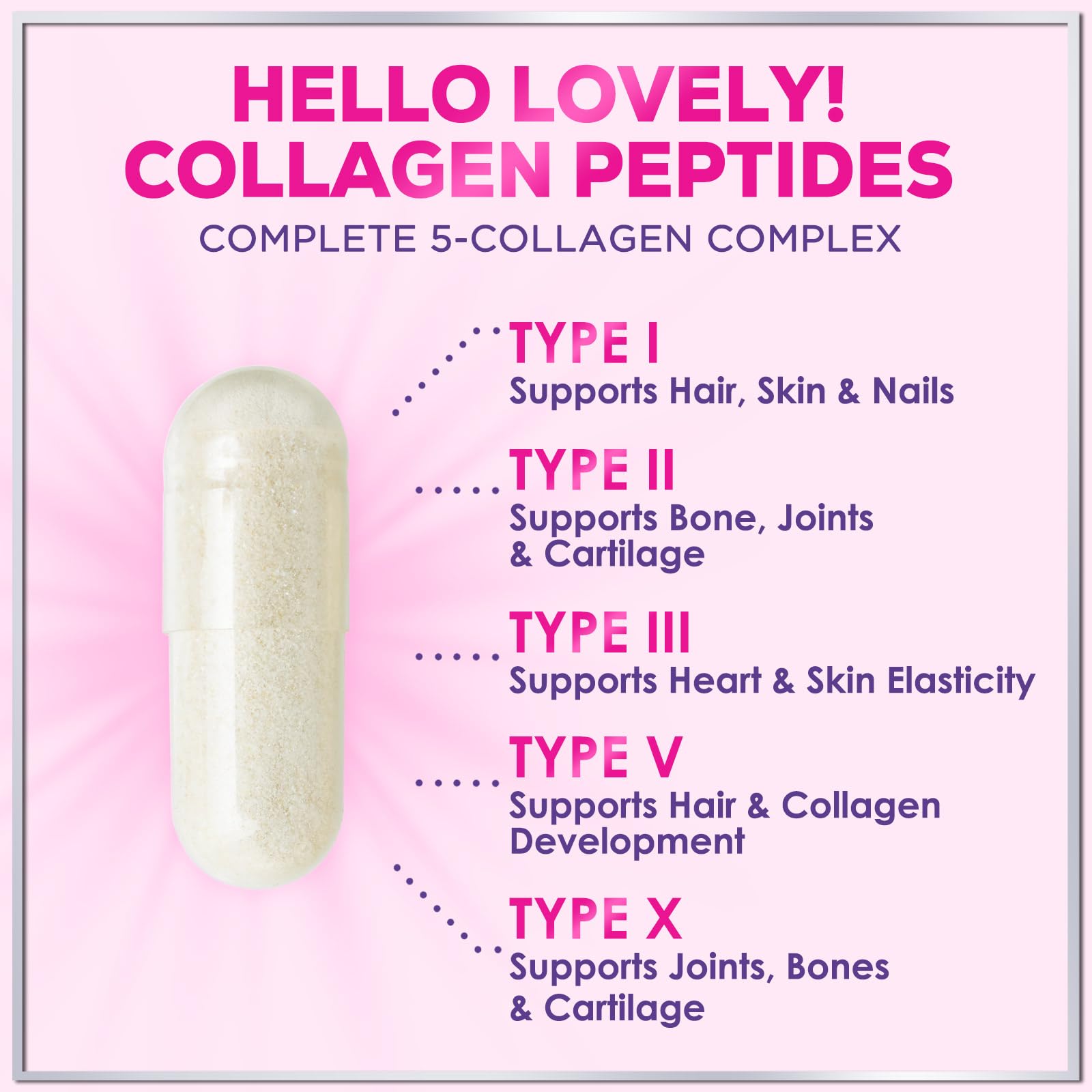 Multi Collagen Supplement 2400 mg - Types I, II, III, V & X Multi Collagen Peptides Pills for Women & Men, Hydrolyzed Collagen Supplements, Hair, Skin, Nail, & Joint Support Supplement, 60 Capsules Hello Lovely! uk supplements