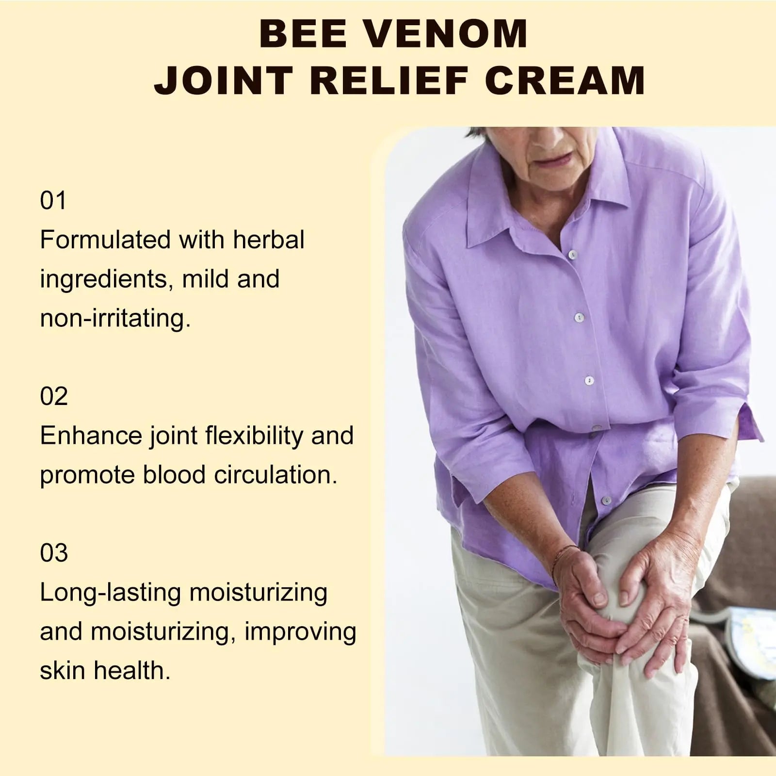 Bee Venom Joint Cream, Natural Bee Venom Skin Cream, Bee Venom Advanced Joint & Bone Cream, Suitable for Everyday Back, Waist, Neck, Hands, Knees, Light Non-Sticky for Men Women Aldult - 2.11 Oz/60g JoanofArc uk supplements