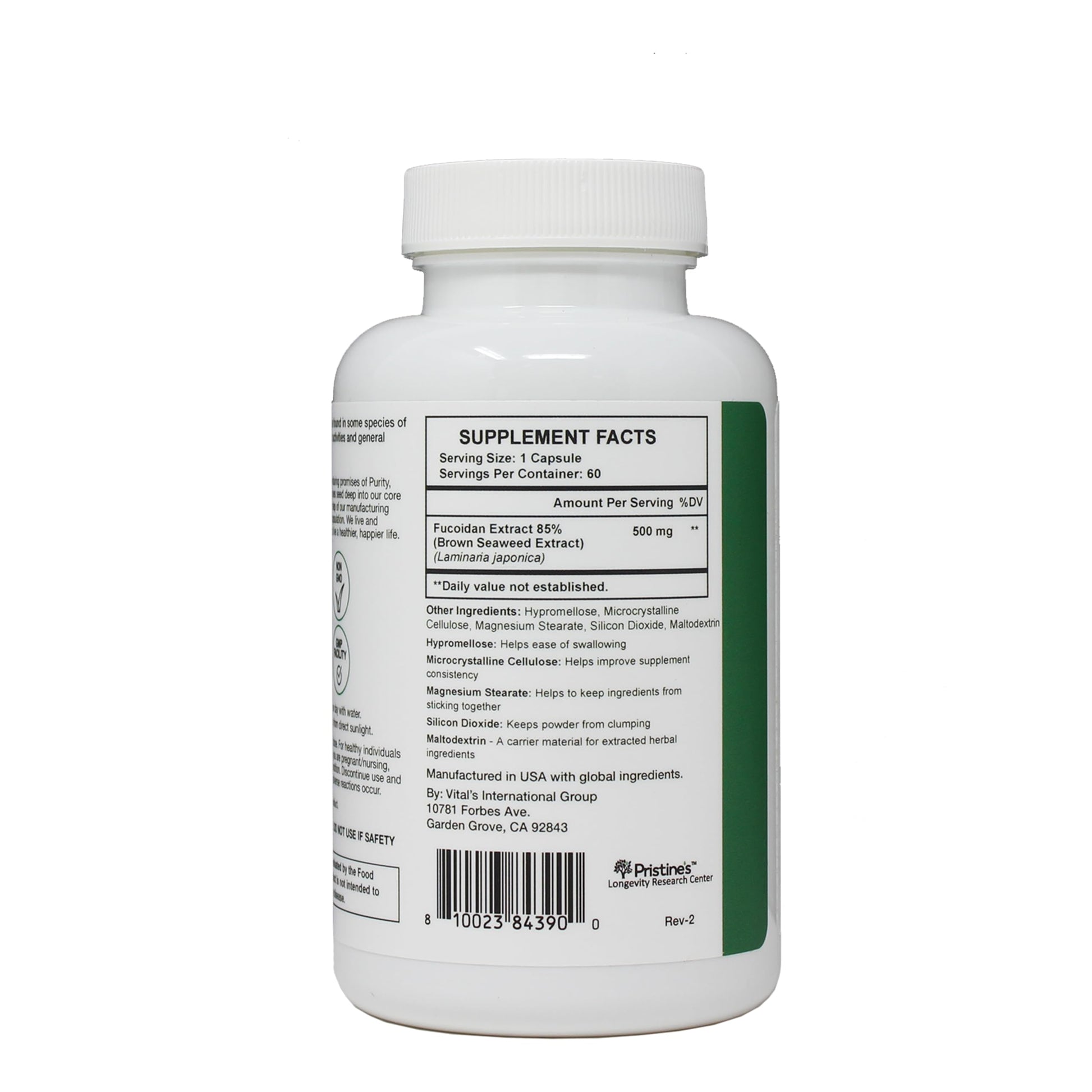 PRISTINE'S Fucoidan 500MG Immunity Supplement Capsules - 60 Day Supply - Brown Seaweed Extract - Potent Herbal Antioxidant Lung Health & Skin Health Support PRISTINE'S uk supplements