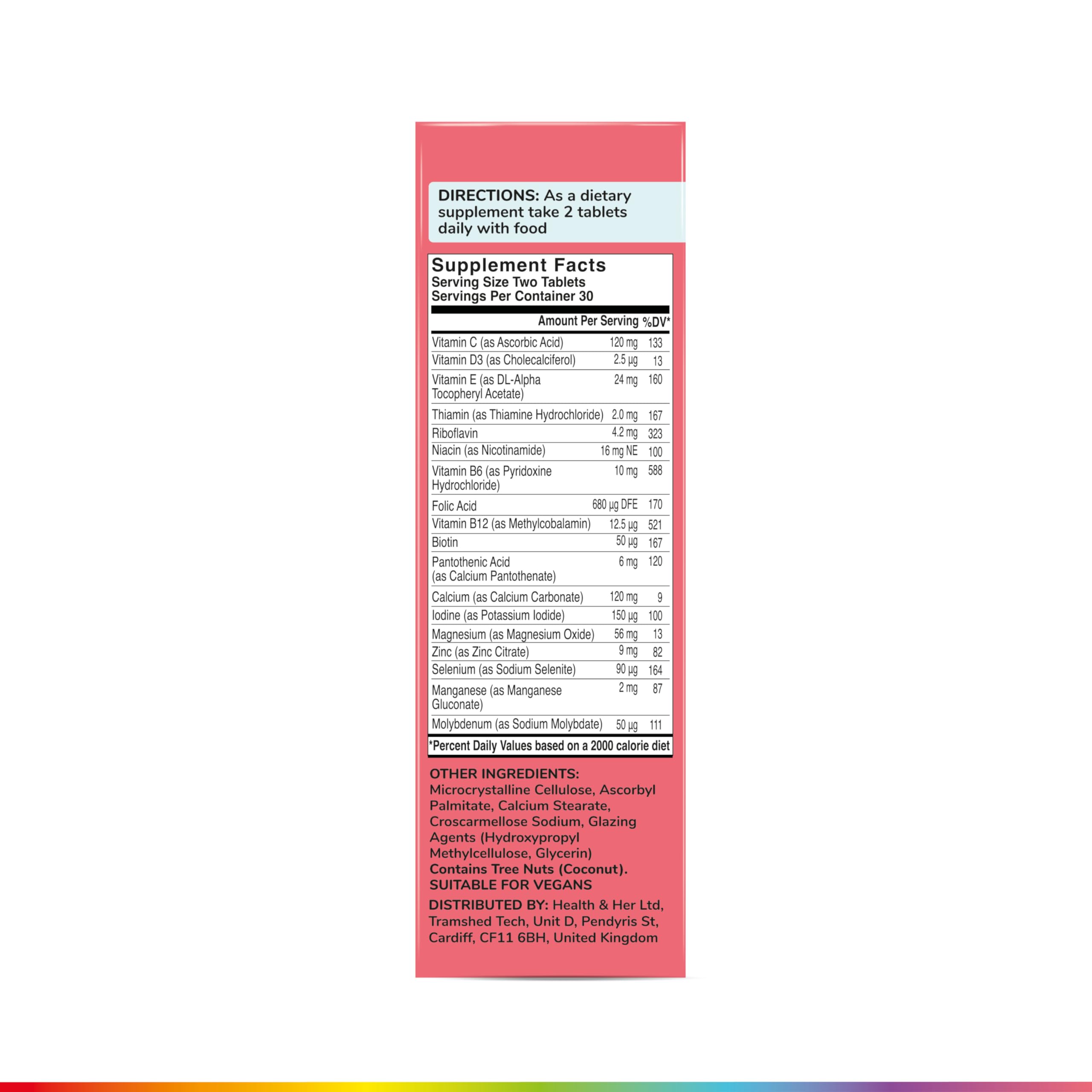 Health & Her Multivitamin Supplement for Women Taking Birth Control - Nutrition Support - 1 Month Supply, 60 Tablets - Vegan & Gluten Free Health and Her uk supplements