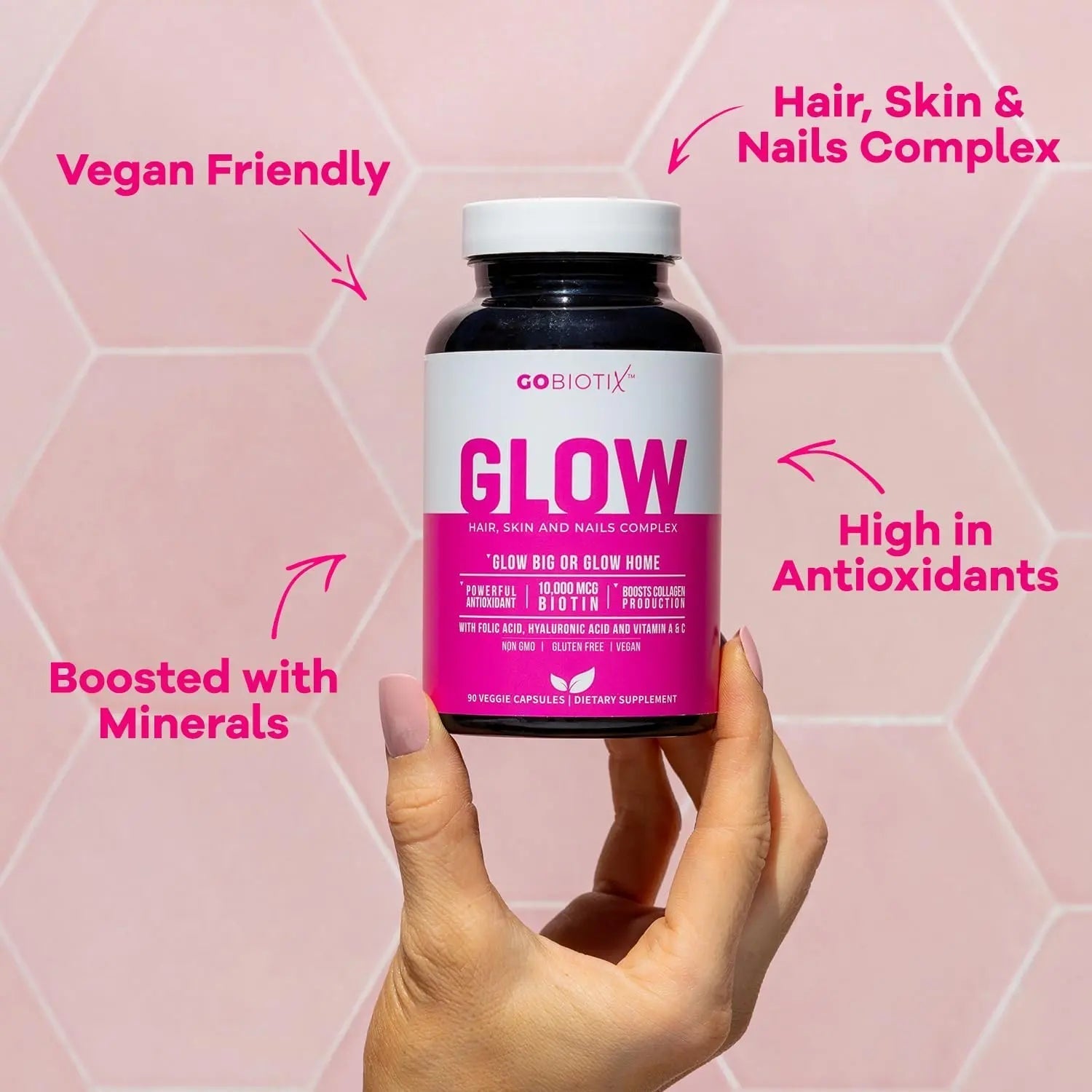 GOBIOTIX Hair Skin and Nails Vitamin Supplement - 10000mcg Biotin Pills with Hyaluronic Acid, Folate, Iron, Magnesium, and Zinc GOBIOTIX uk supplements