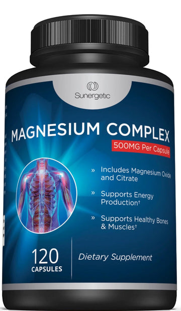 Premium Magnesium Citrate Capsules – Powerful 500mg Magnesium Oxide & Citrate Supplement – Helps Support Healthy Bones, Muscles, Teeth, Energy & Relaxation – 120 Vegetable Capsules Sunergetic uk supplements