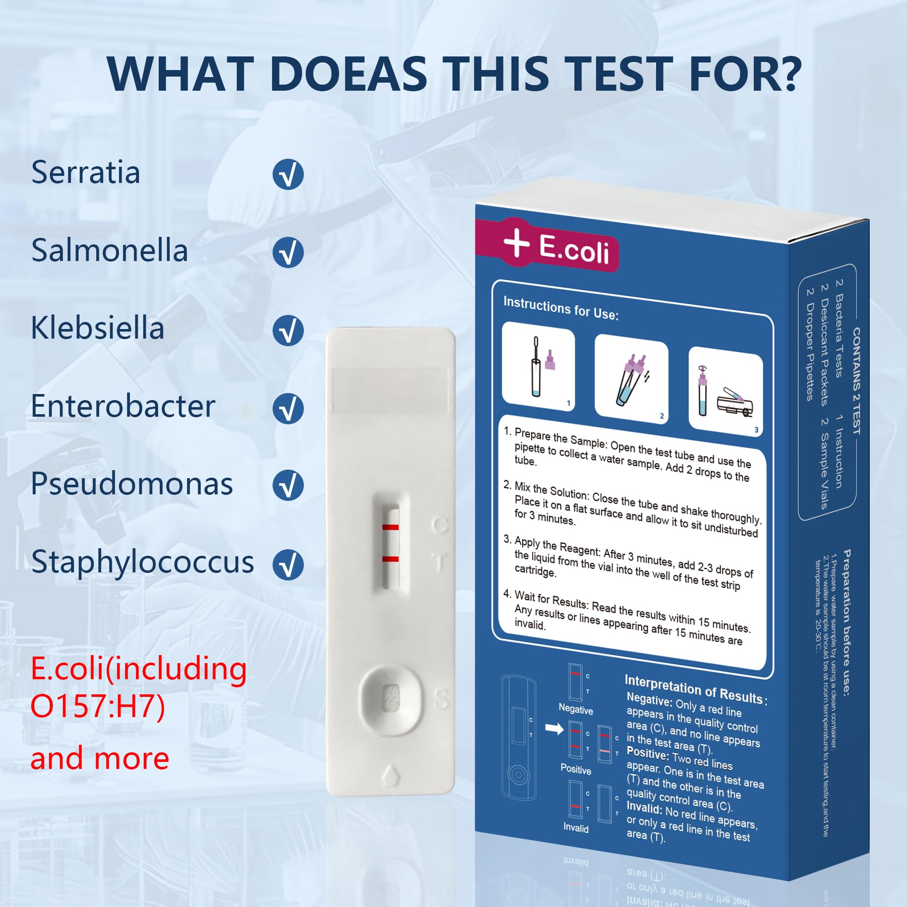 Bacteria Water Test Kit - Results as Fast as 15 MINS -Detects Coliform (Inc. E. coli) & Non-Coliform Bacteria in Drinking, Well Tap & Pool Water – 2 Pack FUNSWTM uk supplements