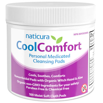 CoolComfort Personal Cleansing Pads with Organic Witch Hazel and Aloe Vera - All Natural and Fast Acting Wipes for Hemorrhoid Burning, Itching, Pain and Swelling - 100 Pads - No Parabens - Made in USA Naticura uk supplements