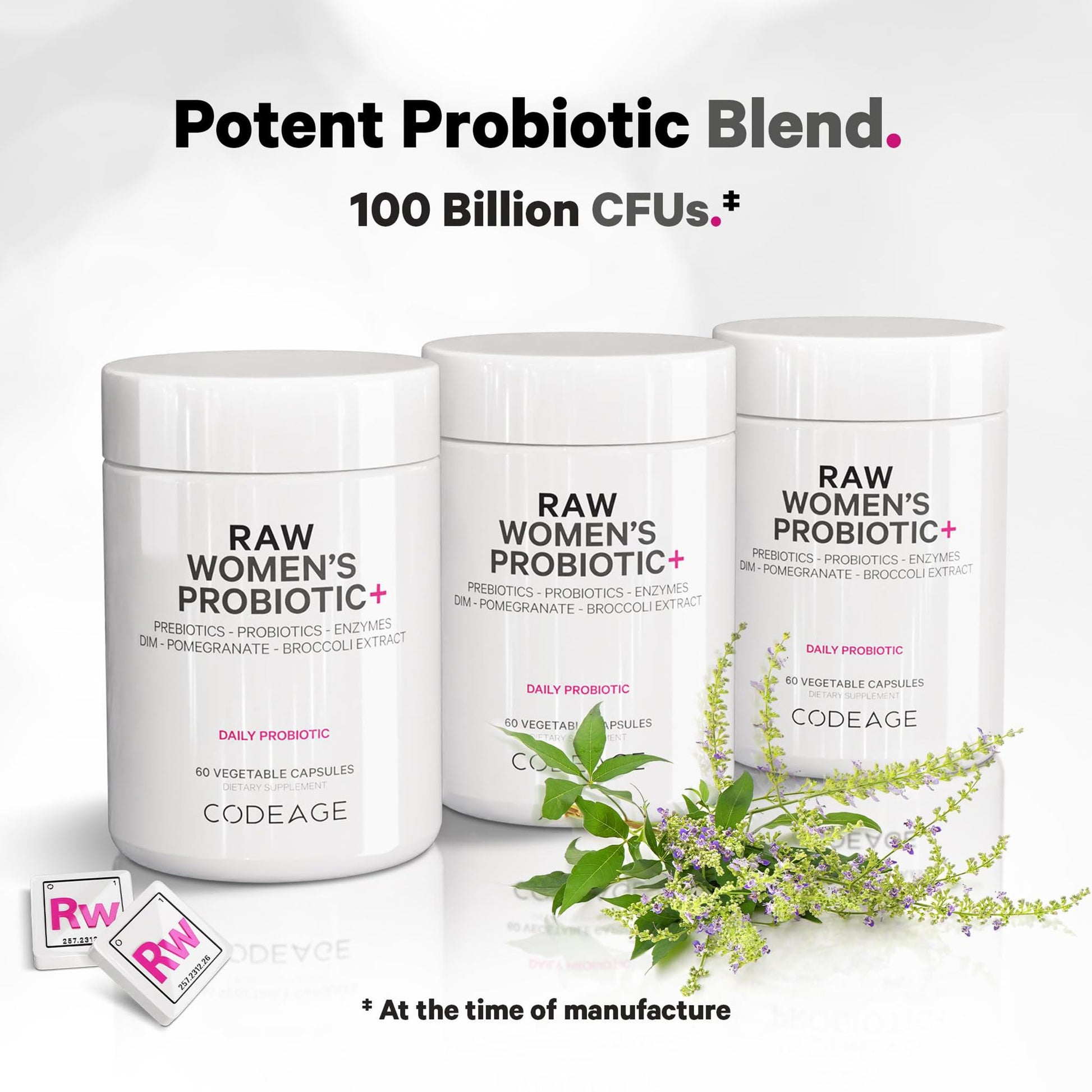 Codeage Raw Women’s Probiotic+ Supplement - 34 Probiotic Strains, 100 Billion CFUs, Digestive Enzymes, Prebiotic Blend, DIM, Herbal Extracts, Phytonutrients - Non-GMO - 30 Capsules Codeage uk supplements