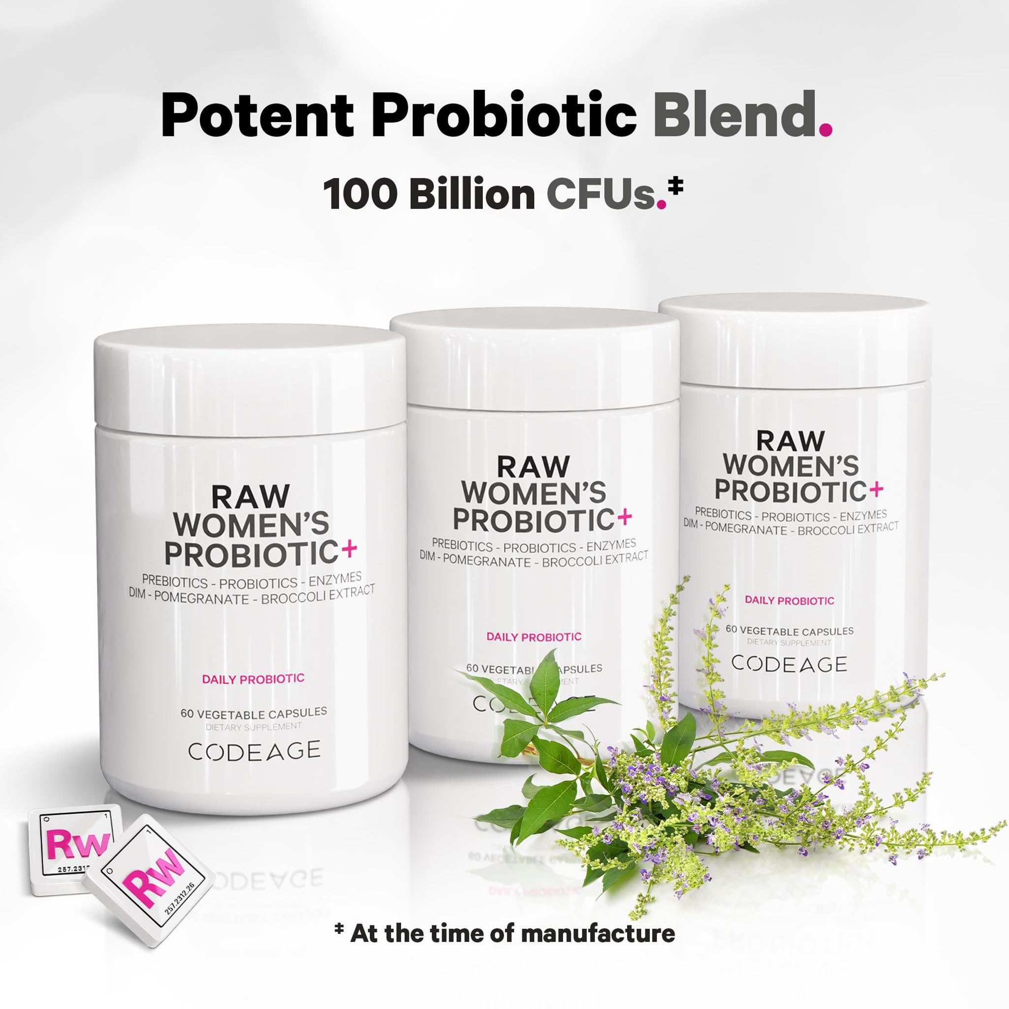 Codeage Raw Women’s Probiotic+ Supplement - 34 Probiotic Strains, 100 Billion CFUs, Digestive Enzymes, Prebiotic Blend, DIM, Herbal Extracts, Phytonutrients - Non-GMO - 30 Capsules Codeage uk supplements