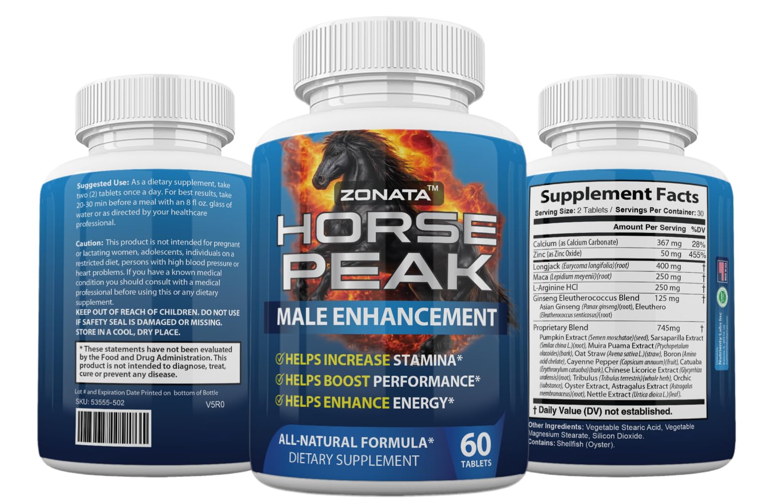 Zonata Horse Peak Dietary Supplements for Men - Horse Peak Supplement Naturally Enhance Performance, Endurance, and Energy Levels* - Horse Peak Pills - 60 Count Zonata uk supplements
