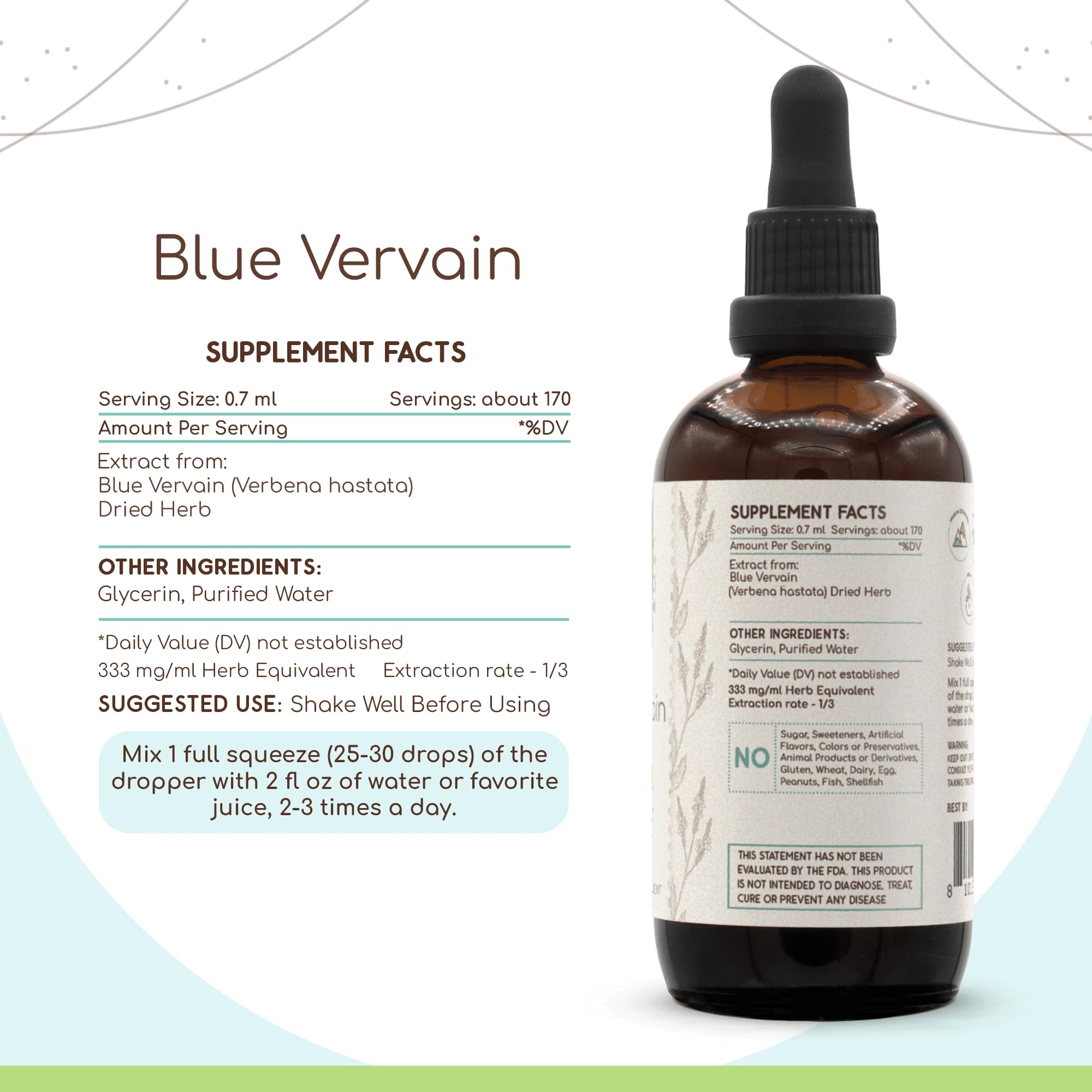 Blue Vervain B120 Alcohol-Free Herbal Extract Tincture, Concentrated Liquid Drops Natural Blue Vervain HerbEra uk supplements