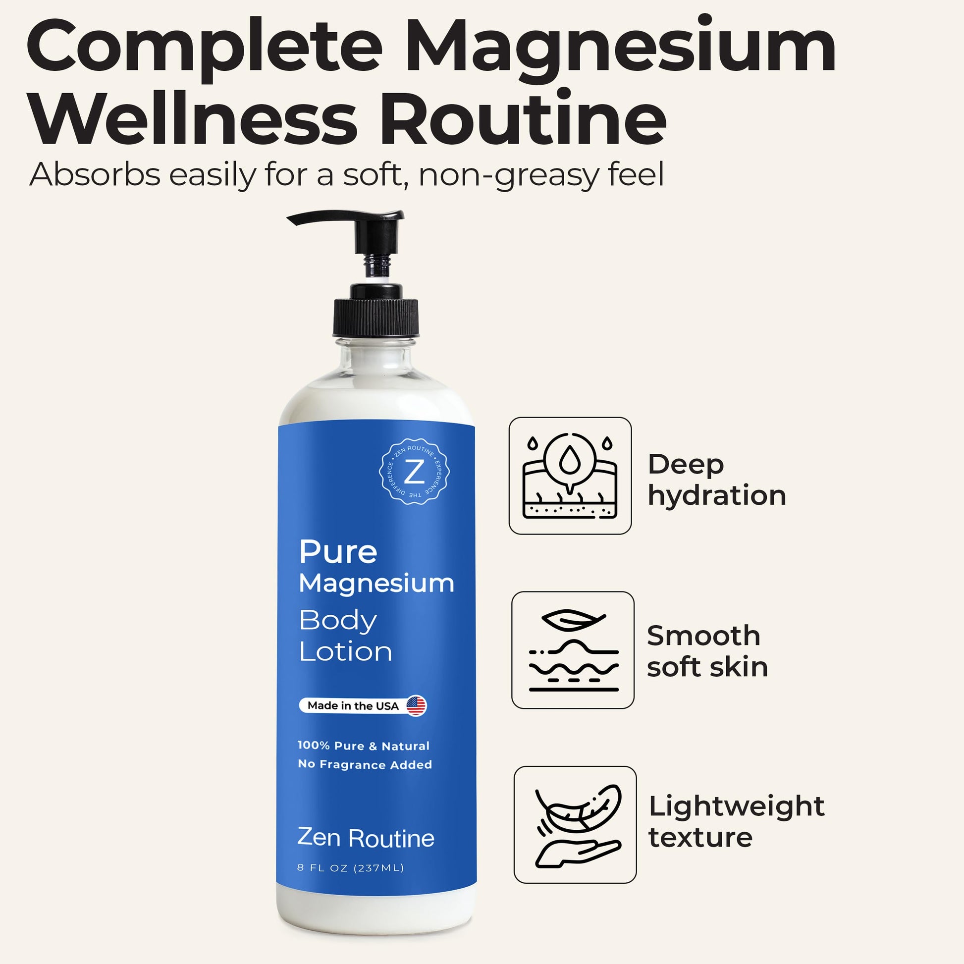 Zen Routine Magnesium Lotion for Sleep, Leg Cramps & Muscle Soreness with Shea Butter | Award-Winning Cream For Sleep – Safe for Kids – Unscented, Non-Greasy, Ultra Soothing – Made in USA Zen Routine uk supplements