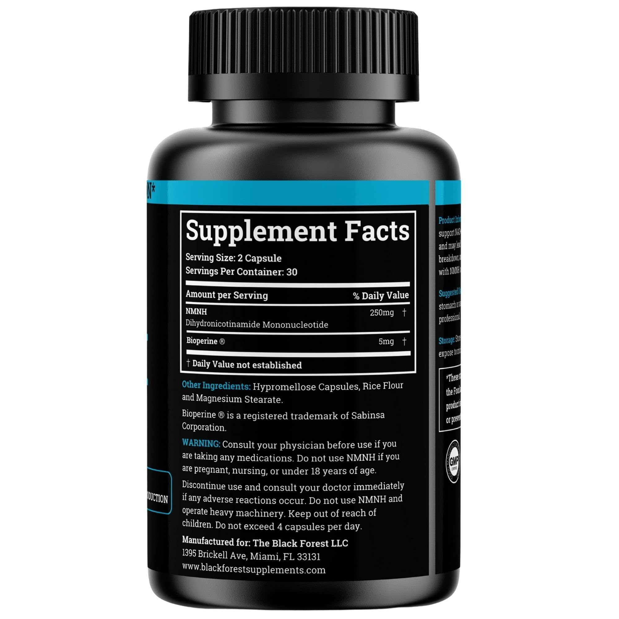 NMNH Supplement 250MG Pure Dihydro-Nicotinamide Mononucleotide (NMN Supplement Alternative with Bioperine® For 3X The Bioavailability) NAD Supplement to Boost NAD+ Levels For Anti-Aging & Energy Black Forest uk supplements