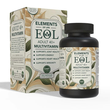 40 Plus Multivitamin for Women & Men with Vitamin A, D, B6, B12, E, Zinc, Magnesium, Calcium - Vegan, Gluten Free Elements of LIfe uk supplements