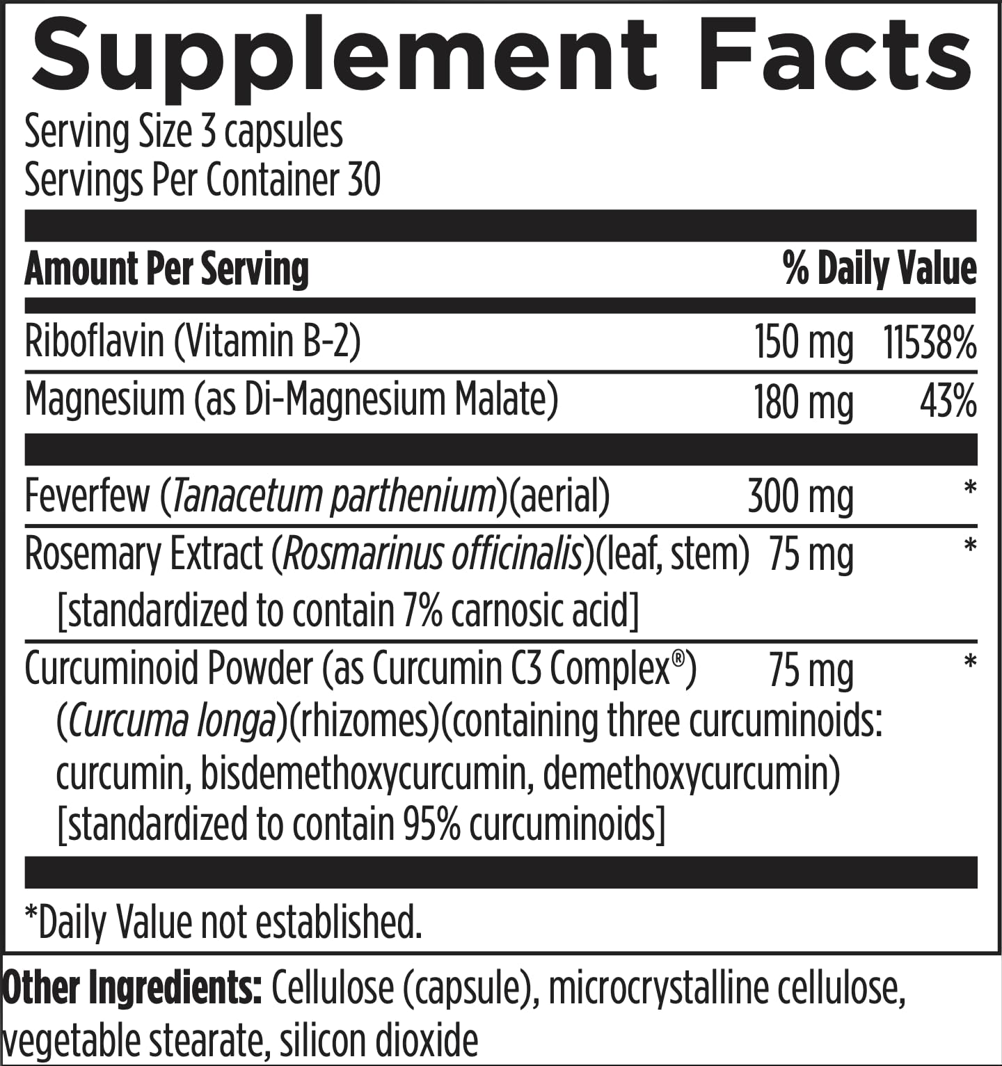 Designs for Health Migranol - Feverfew Supplement with Magnesium Malate, Curcumin (Turmeric) Extract, Rosemary + B2 Riboflavin - Non-GMO + Gluten Free (90 Capsules) Designs for Health uk supplements