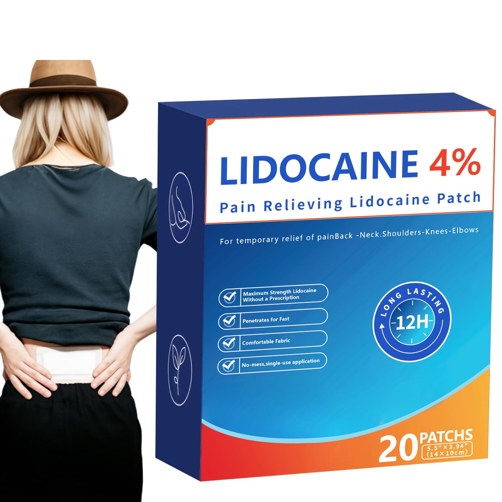 AROSLU 4% Lidocaine Maximum Strength Pain Relief Patches | Muscle & Joint Relief for Neck, Back, Knee, Shoulders | 12 Hour Long Lasting | 20 Count AROSLU uk supplements