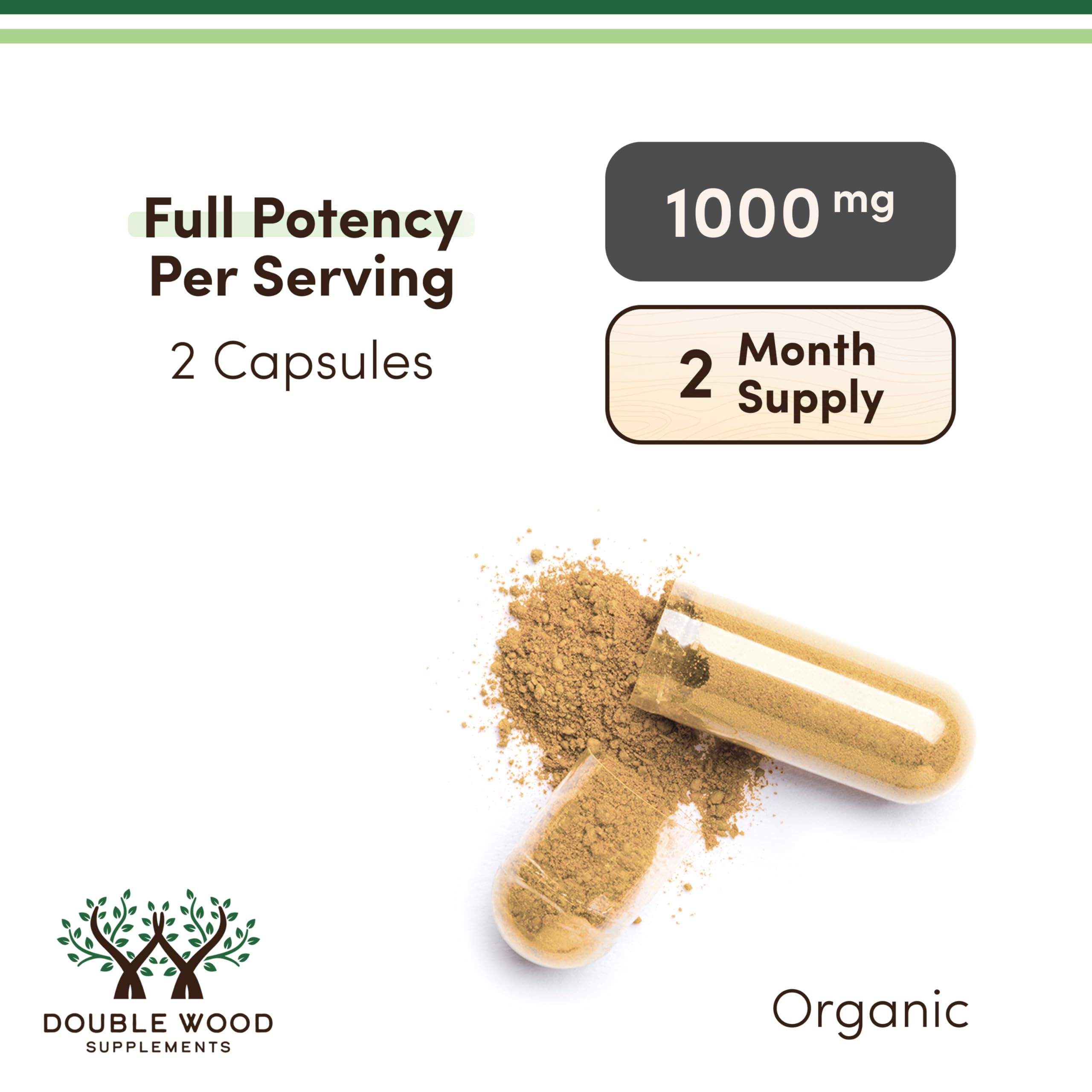 Organic Lions Mane Mushroom Capsules (120 Count), for Focus Support and Immune Health, Third Party Tested and Grown in The USA - by Double Wood Double Wood Supplements uk supplements