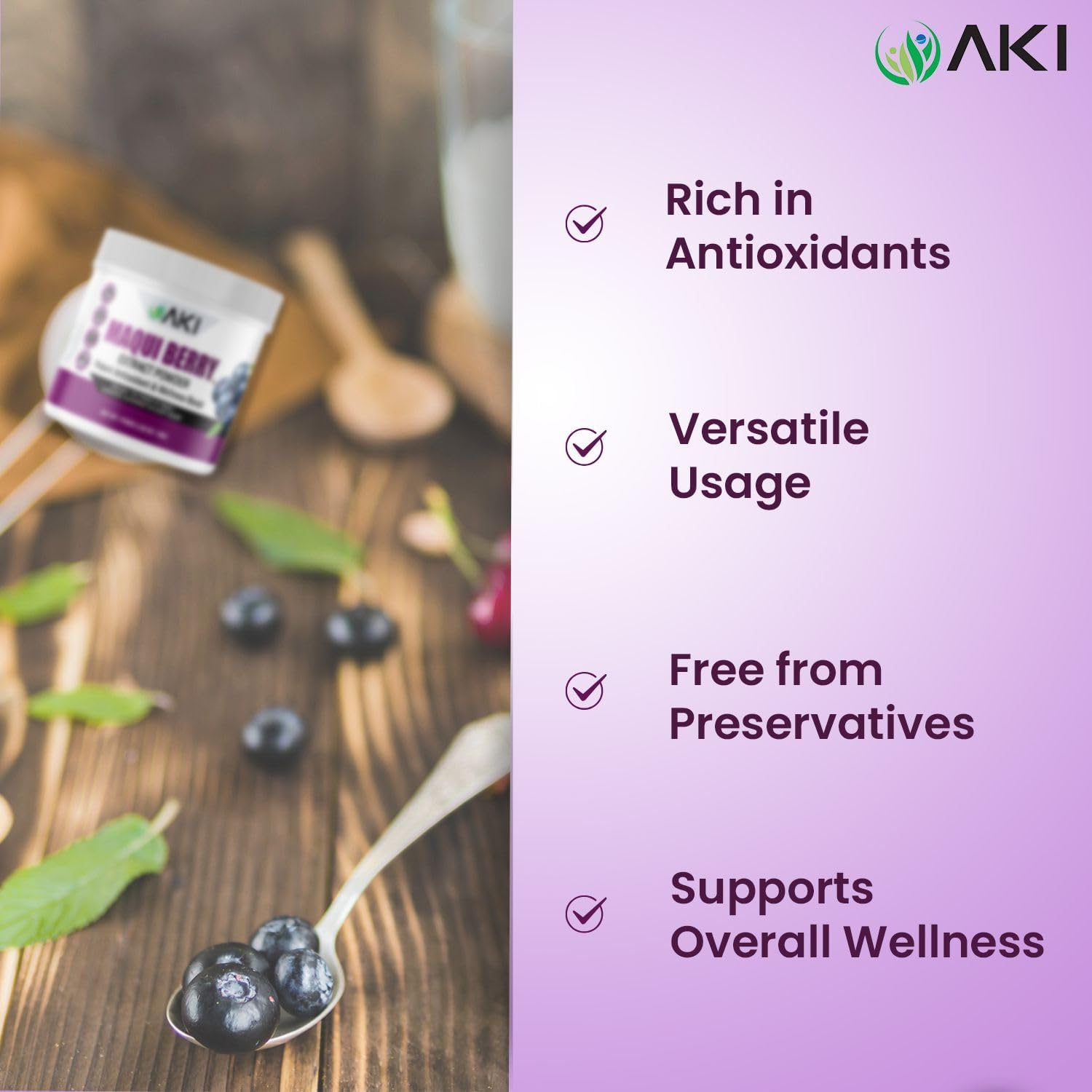 AKI Maqui Berry Extract Powder – Wild Harvested from Patagonia, High in Anthocyanins & Polyphenols, Freeze-Dried Superfruit for Smoothies, Non-GMO, Vegan, 150g/ 5.3 oz AKI ORGANIC uk supplements