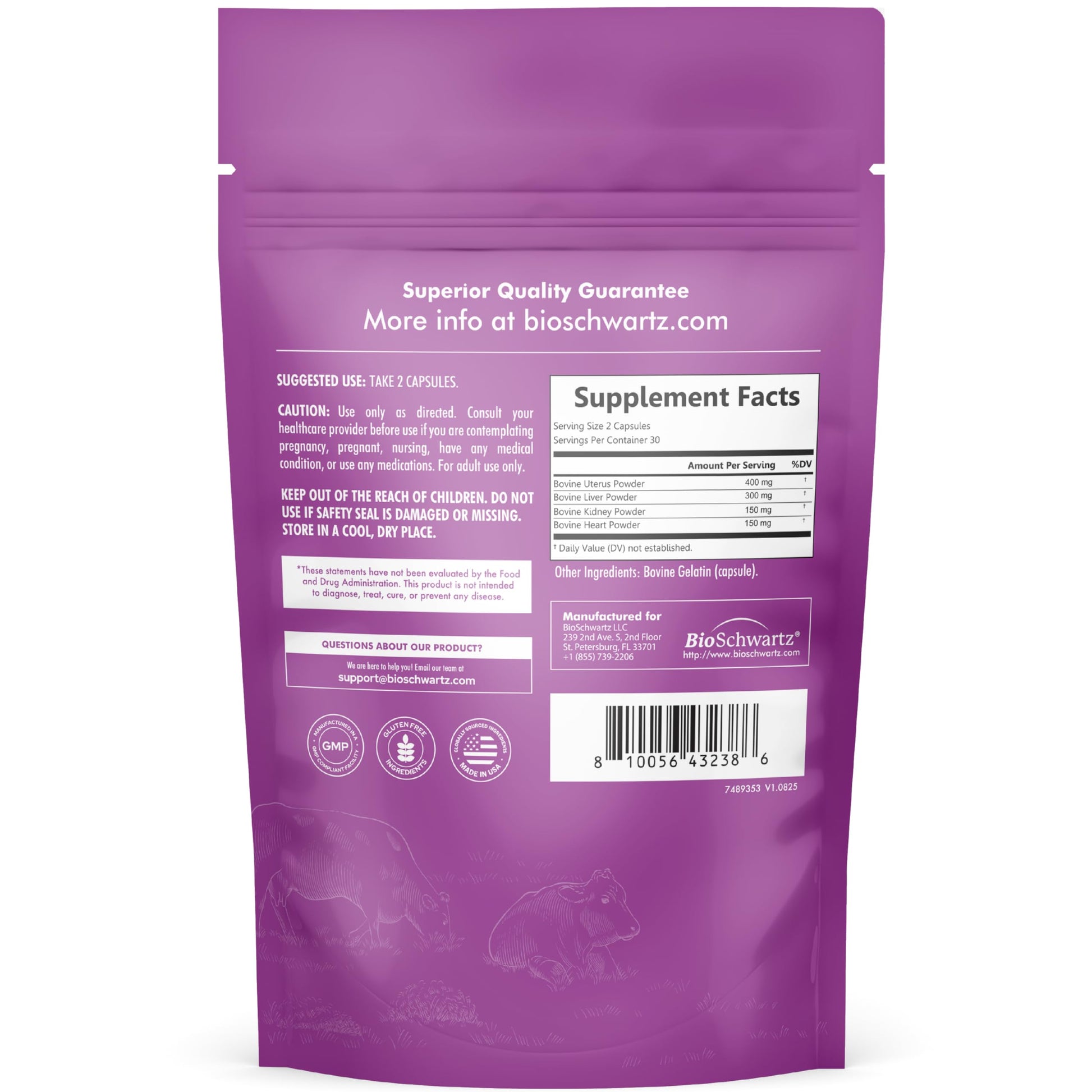 BioSchwartz Primal Beef Organ Supplement for Women - 60 Capsules - Grass-Fed & Pasture-Raised - Supports Healthy Hair Skin and Nails, Hormone Balance - with Bovine Liver, Kidney, Heart, Uterus Powder BioSchwartz uk supplements
