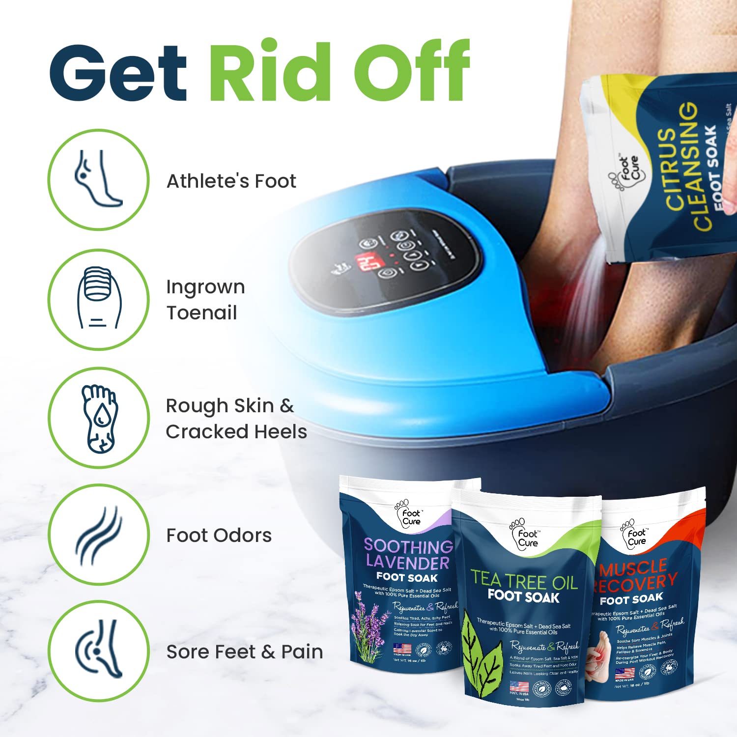 Foot Soak with Epsom Salts- Variety Pack of 4- Tea Tree Oil, Muscle Relief, Calming FOOT CURE uk supplements