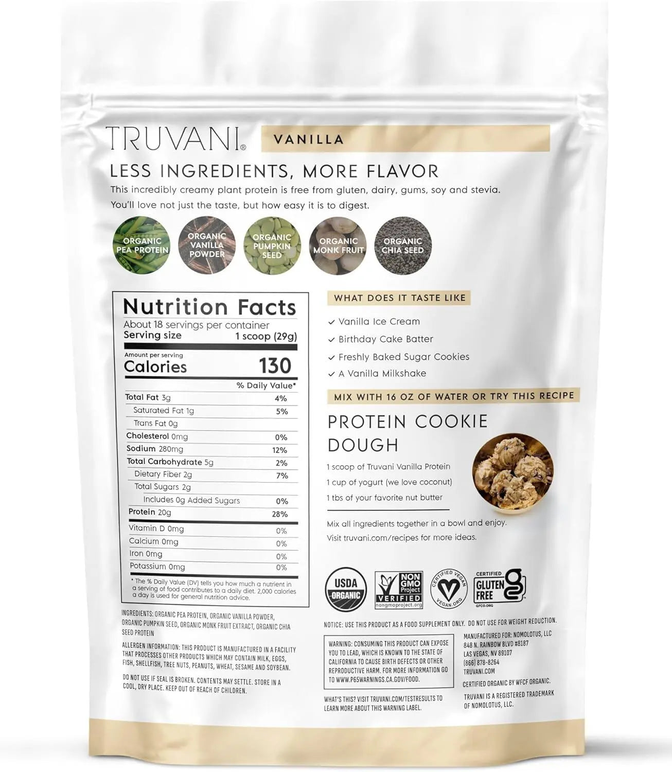 Truvani Organic Plant Based Protein Powder | Vanilla | 20g Pea Protein | 18 Servings | Vegan & Keto | Gluten & Dairy Free | Low Carb | No Added Sugar Truvani uk supplements