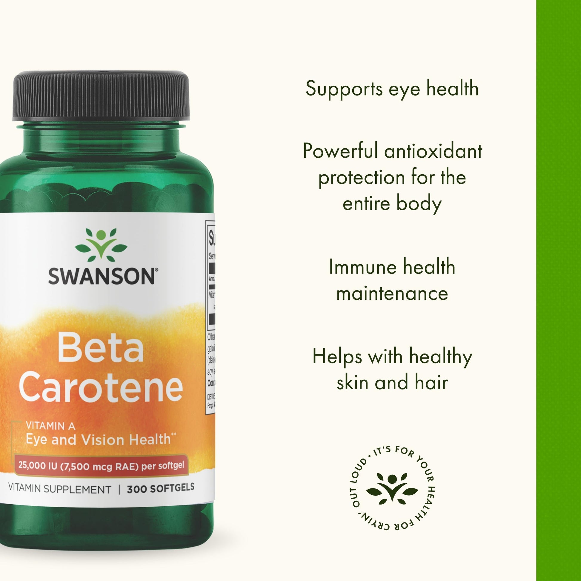 Swanson Beta-Carotene Vitamin A 25,000 IU Eye and Skin Health Supplement for Adults Seeking Vision and Immune Support - 7,500 mcg (300 Softgels) Swanson uk supplements