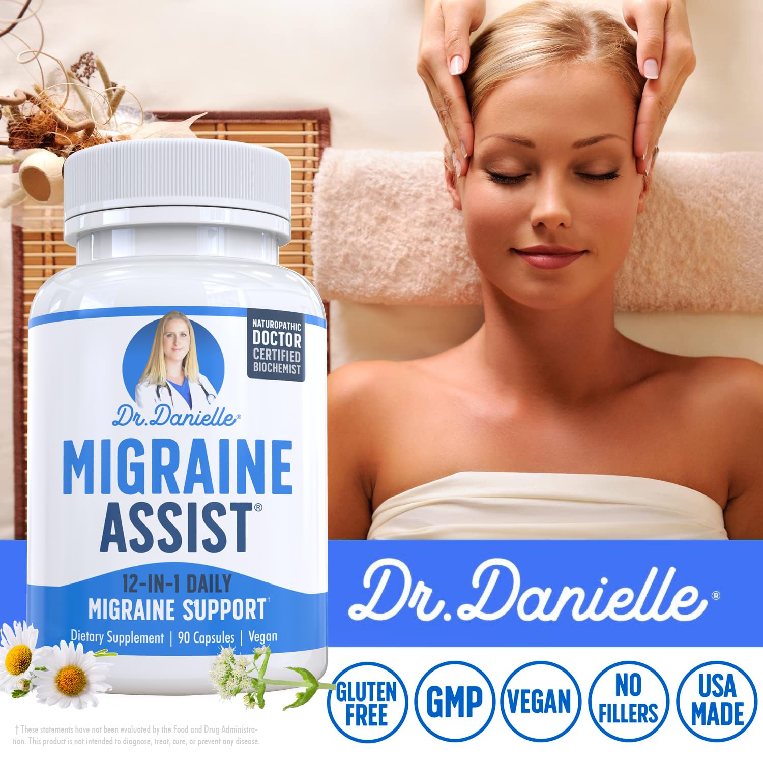 Best Migraine Relief Product with Magnesium - Migraine Assist Supplement with Quercetin, Feverfew, Butterbur, CoQ10 from Dr. Danielle, 90 Capsules Doctor Danielle uk supplements