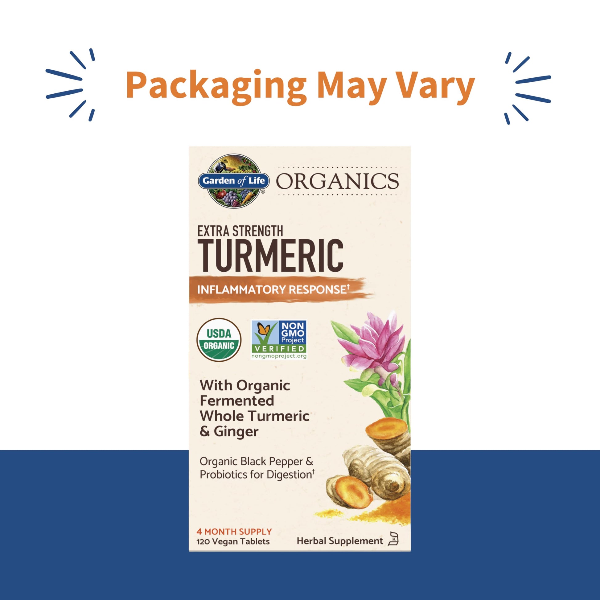 Garden of Life Organics Extra Strength Turmeric Inflammatory Response 120 Tablets-100Mg Curcumin (95% Curcuminoids) Black Pepper, Probiotics, Organic Non-GMO Vegan Gluten Free Herbal Supplement Garden of Life uk supplements