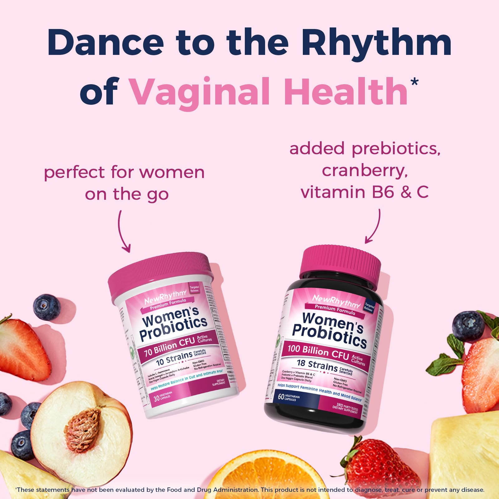 NewRhythm Women's Probiotics, Organic Prebiotics, 70 Billion CFU 10 Strains, Vaginal Probiotics for Urinary & Digestive Health, 30 Vegan Capsules, No Bloating NewRhythm uk supplements
