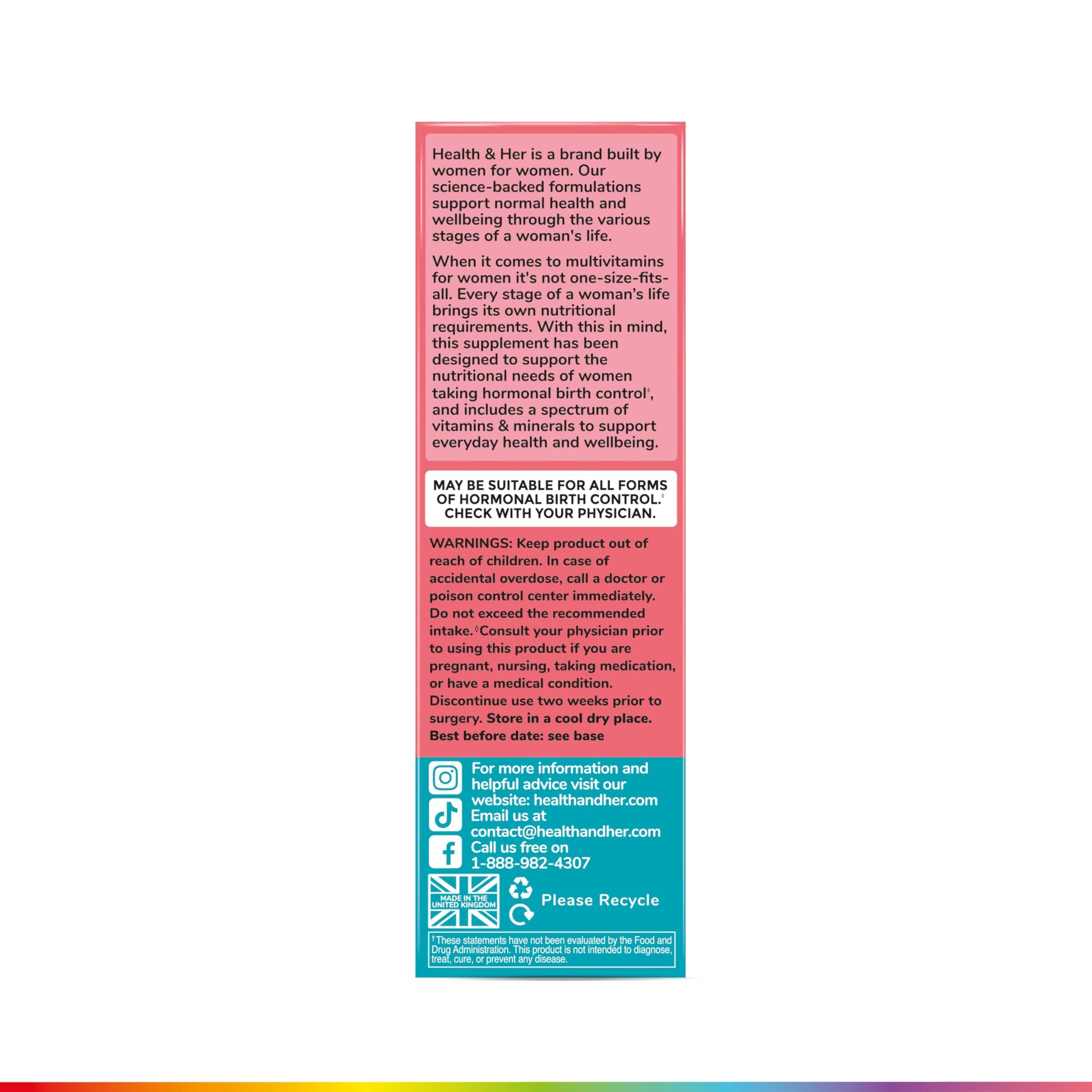 Health & Her Multivitamin Supplement for Women Taking Birth Control - Nutrition Support - 1 Month Supply, 60 Tablets - Vegan & Gluten Free Health and Her uk supplements