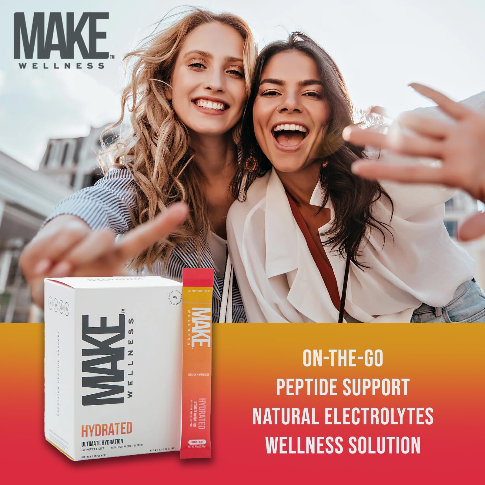 Make Wellness HYDRATED | 30 Servings | Grapefruit Flavor | Supports Hydration & Electrolyte Balance | Bioactive Peptide Blend for Daily Overall Wellness Make Wellness uk supplements