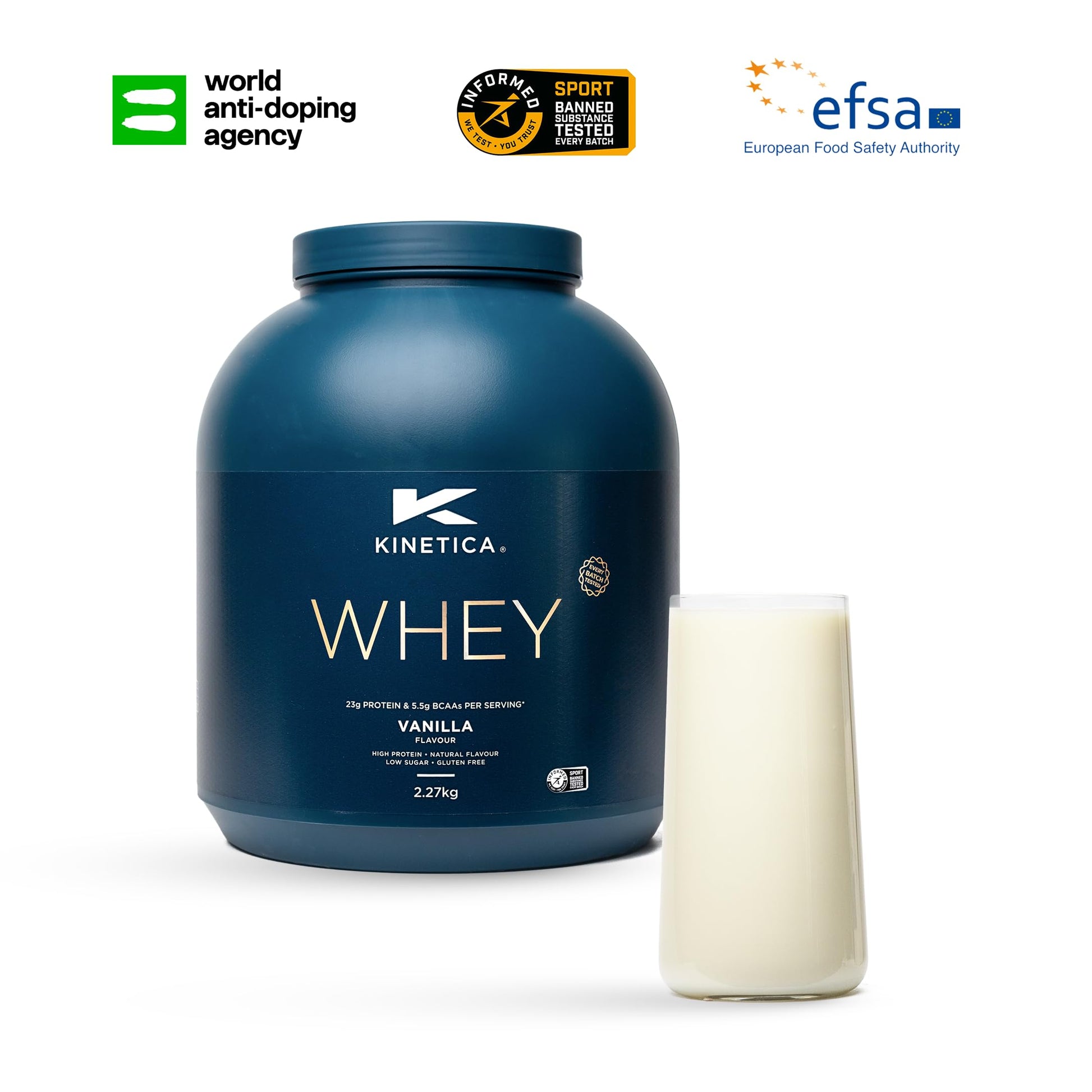 Kinetica Vanilla Whey Protein Powder | 2.27kg | 23g Protein per Serving | 76 Servings Kinetica uk supplements
