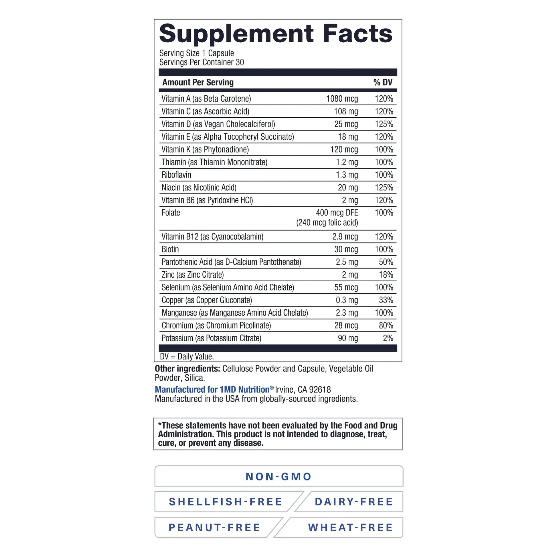 1MD Nutrition MultiVitMD Daily Multivitamin – 19 Essential Vitamins & Minerals for Adults Over 55 | Supports Healthy Aging, Heart, Brain, Bone, & Immune Health | 1MD Nutrition uk supplements