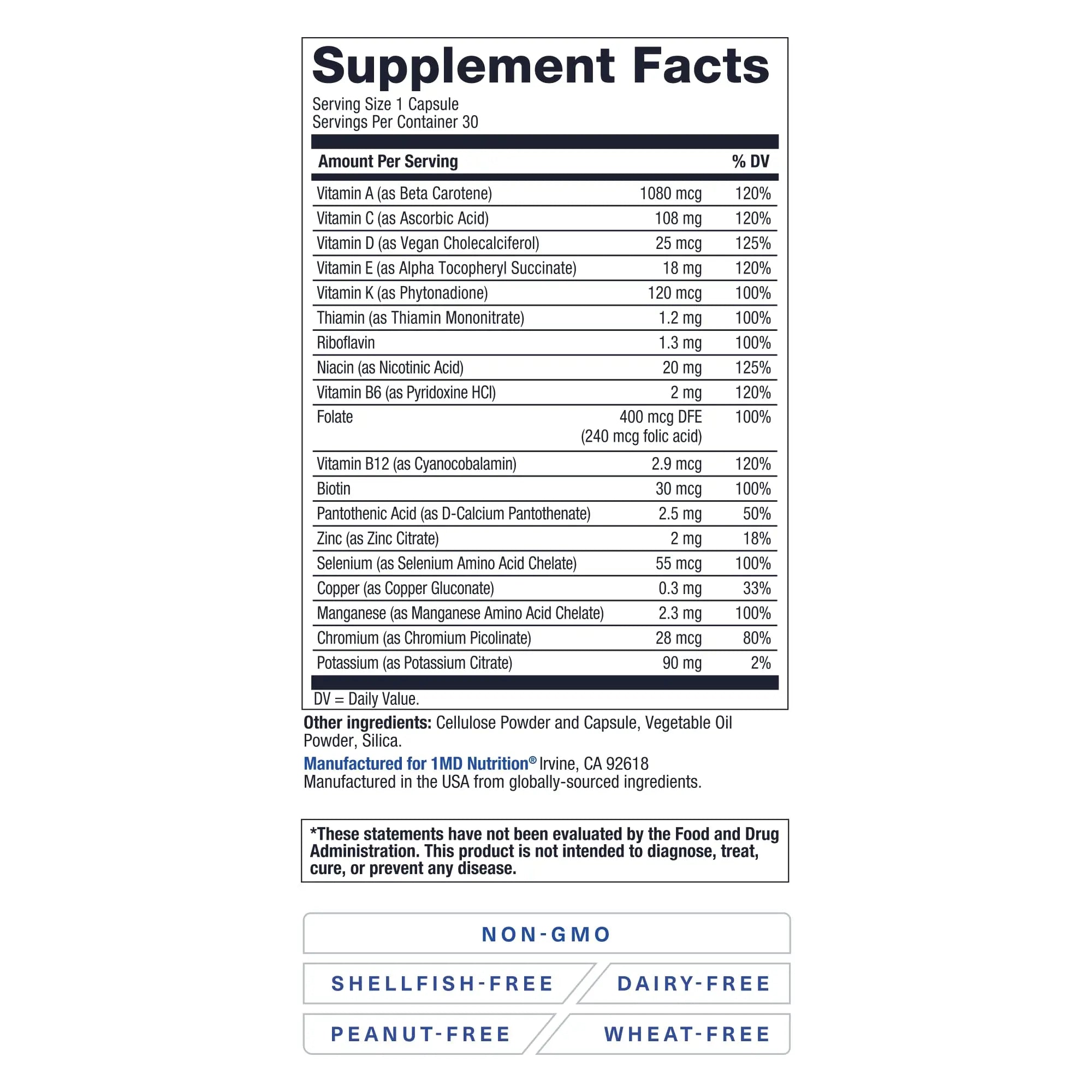 1MD Nutrition MultiVitMD Daily Multivitamin – 19 Essential Vitamins & Minerals for Adults Over 55 | Supports Healthy Aging, Heart, Brain, Bone, & Immune Health | 1MD Nutrition uk supplements