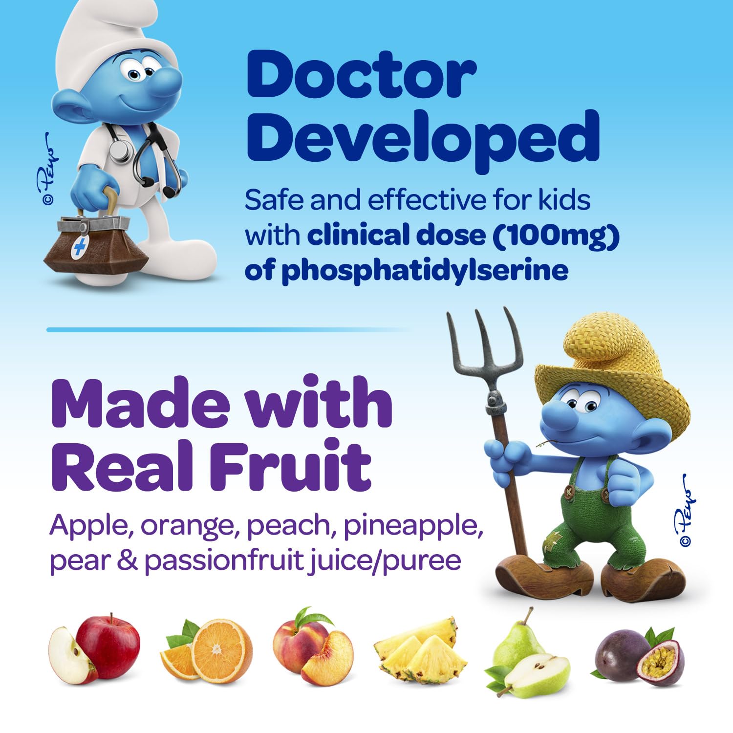 The Smurfs Nootropic Gummies for Kids with Vitamin B12 & L-Theanine | Laser Focus Gummy for Focus and Memory Supplements | Made with Real Fruit in a Smurf Berry | Doctor Developed | 60 Vegan Gummies VITABURST uk supplements