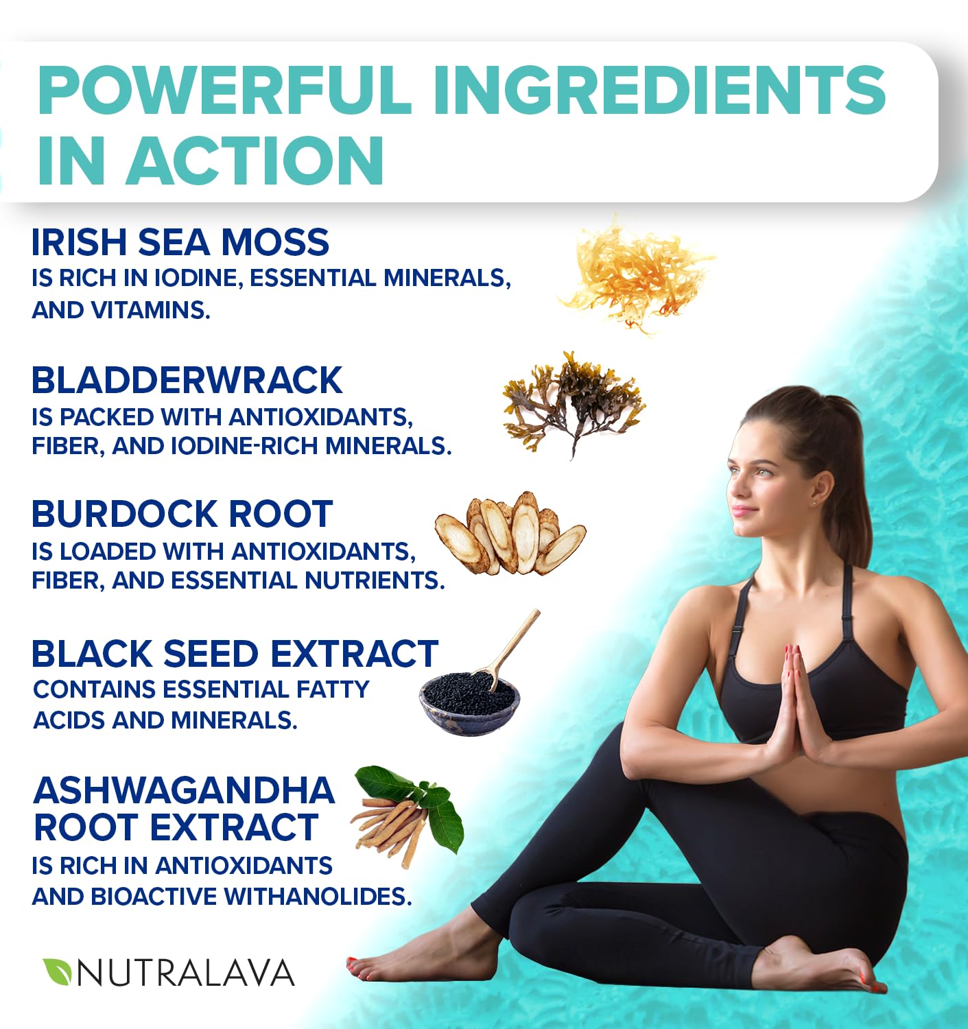 NUTRALAVA Sea Moss Pills, All-in-One Blend with Irish Sea Moss Black Seed Oil Ashwagandha, Sea Moss Capsules for Women and Men - Gluten-Free, Non-GMO, 60 Capsules NUTRALAVA uk supplements