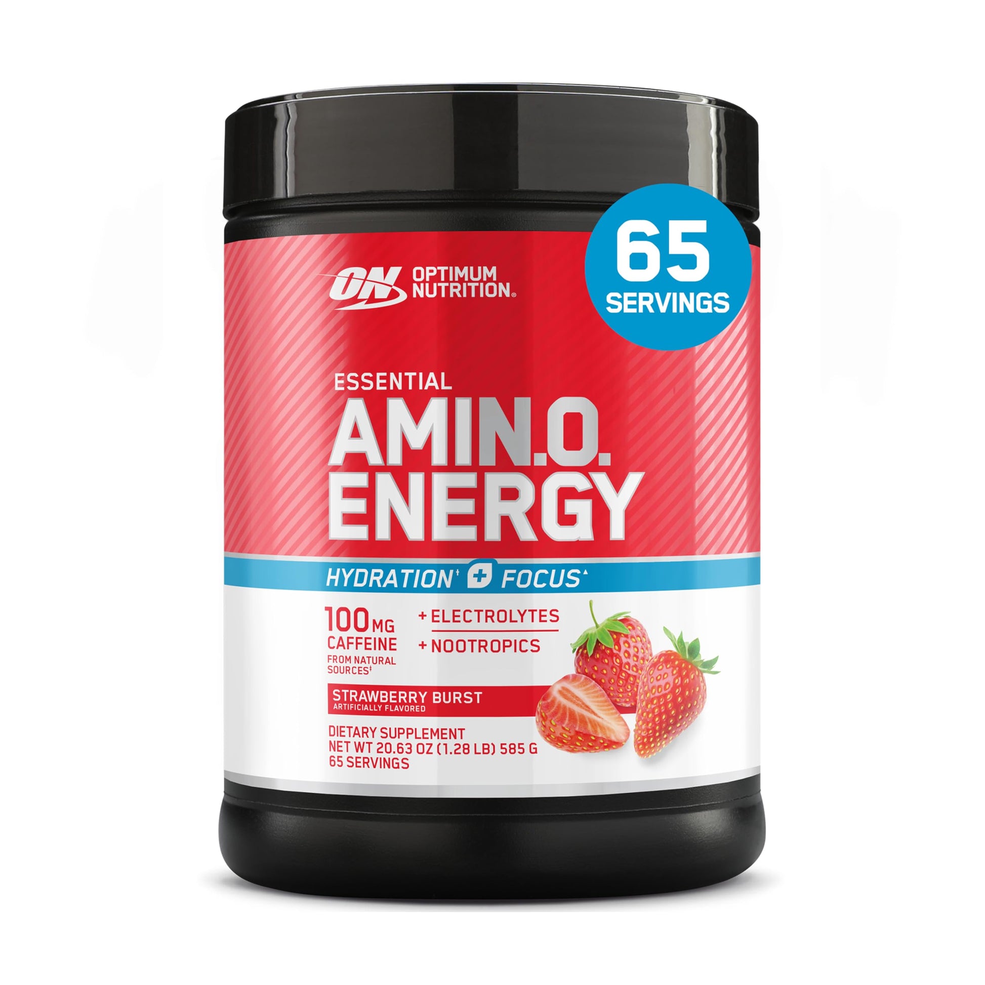 Optimum Nutrition Amino Energy Powder Plus Focus, with BCAA, Electrolytes, and Caffeine, Strawberry Burst, 65 Servings Optimum Nutrition uk supplements