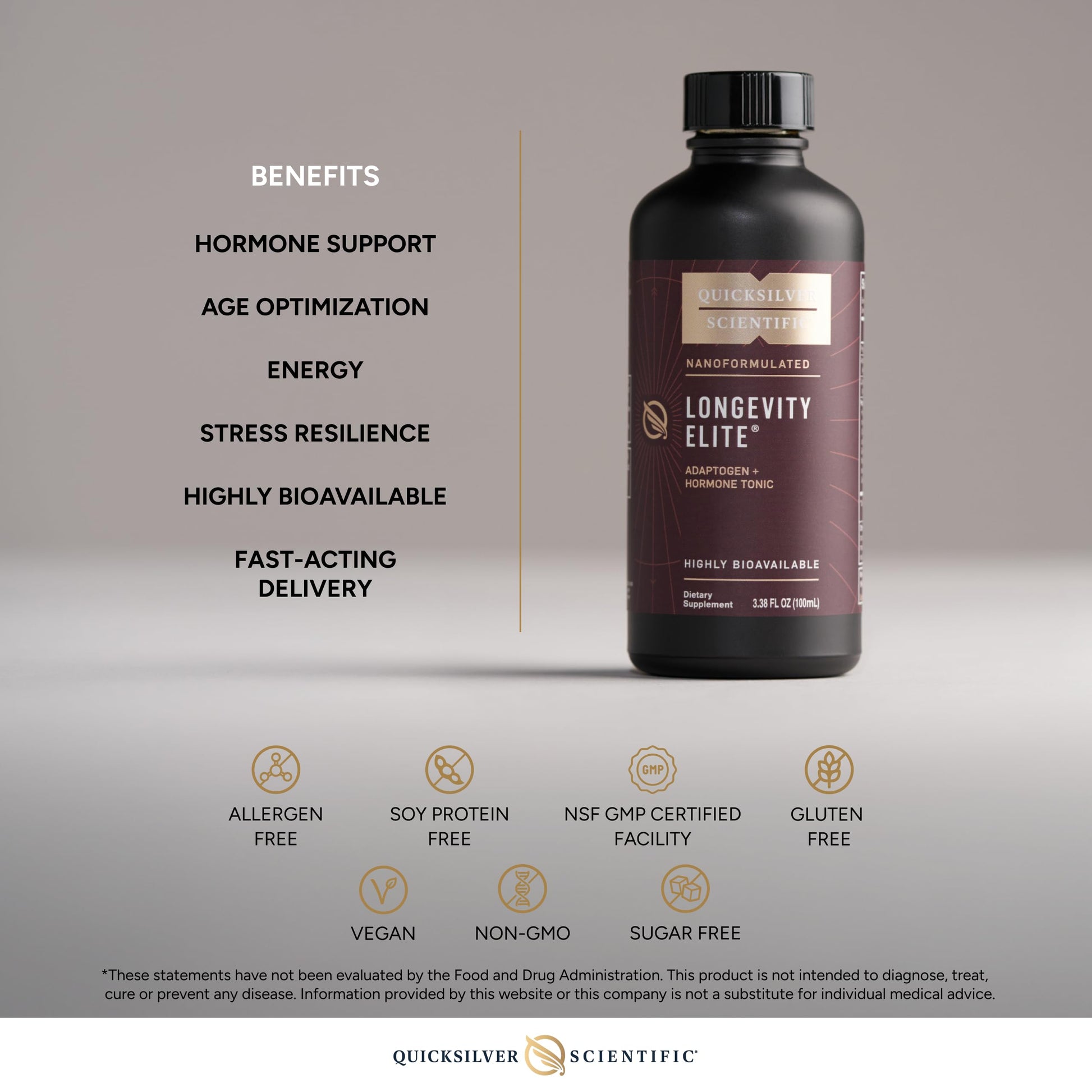 Quicksilver Scientific Longevity Elite - Liposomal Adaptogen + Pregnenolone Tonic - Herbal Supplements Designed for Age Optimization Support While Targeting AMPK, Sirtuins + Telomeres (100ml) Quicksilver Scientific uk supplements