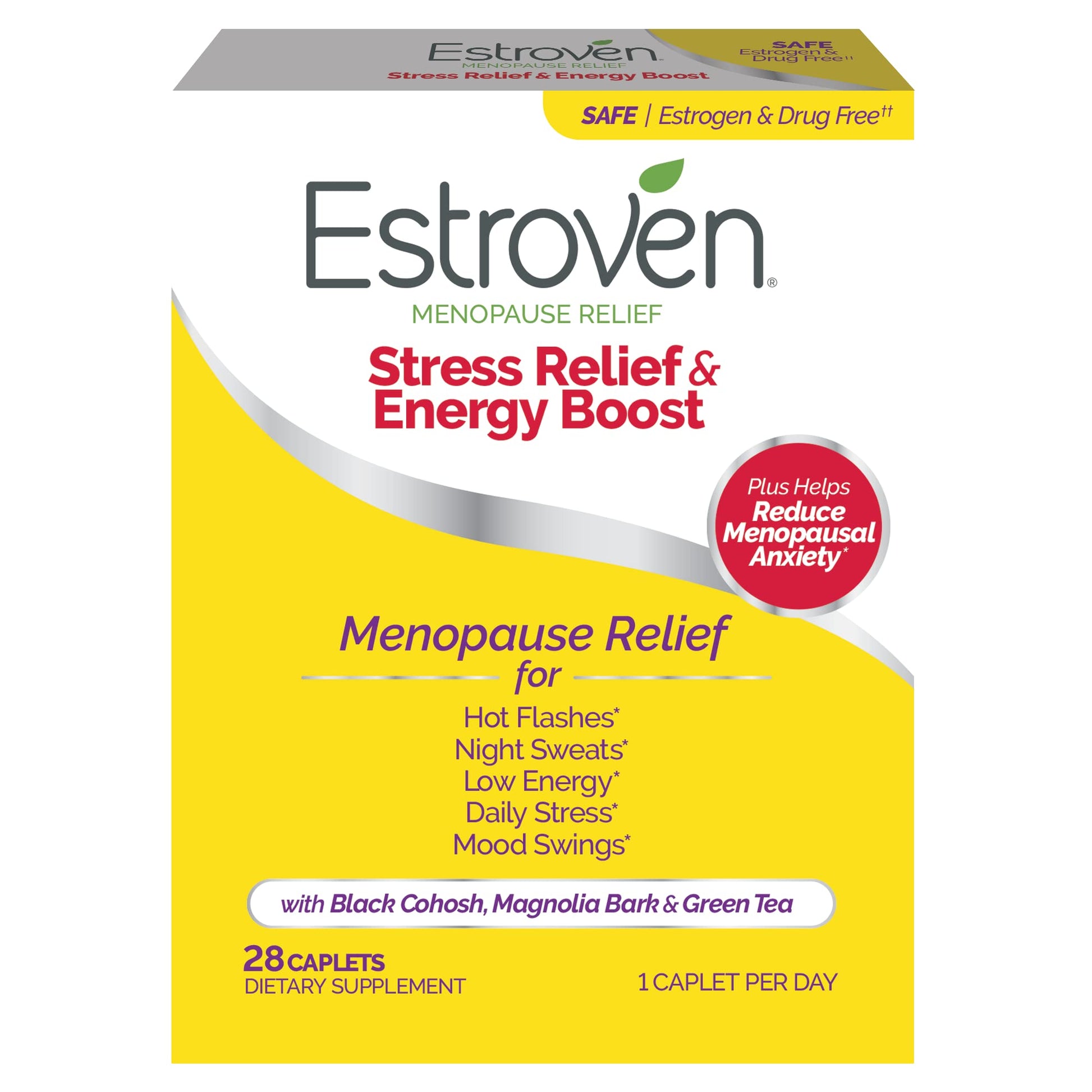 Estroven Stress Relief & Energy Boost for Menopause Relief - 28 Ct. - Clinically Proven Estroven uk supplements