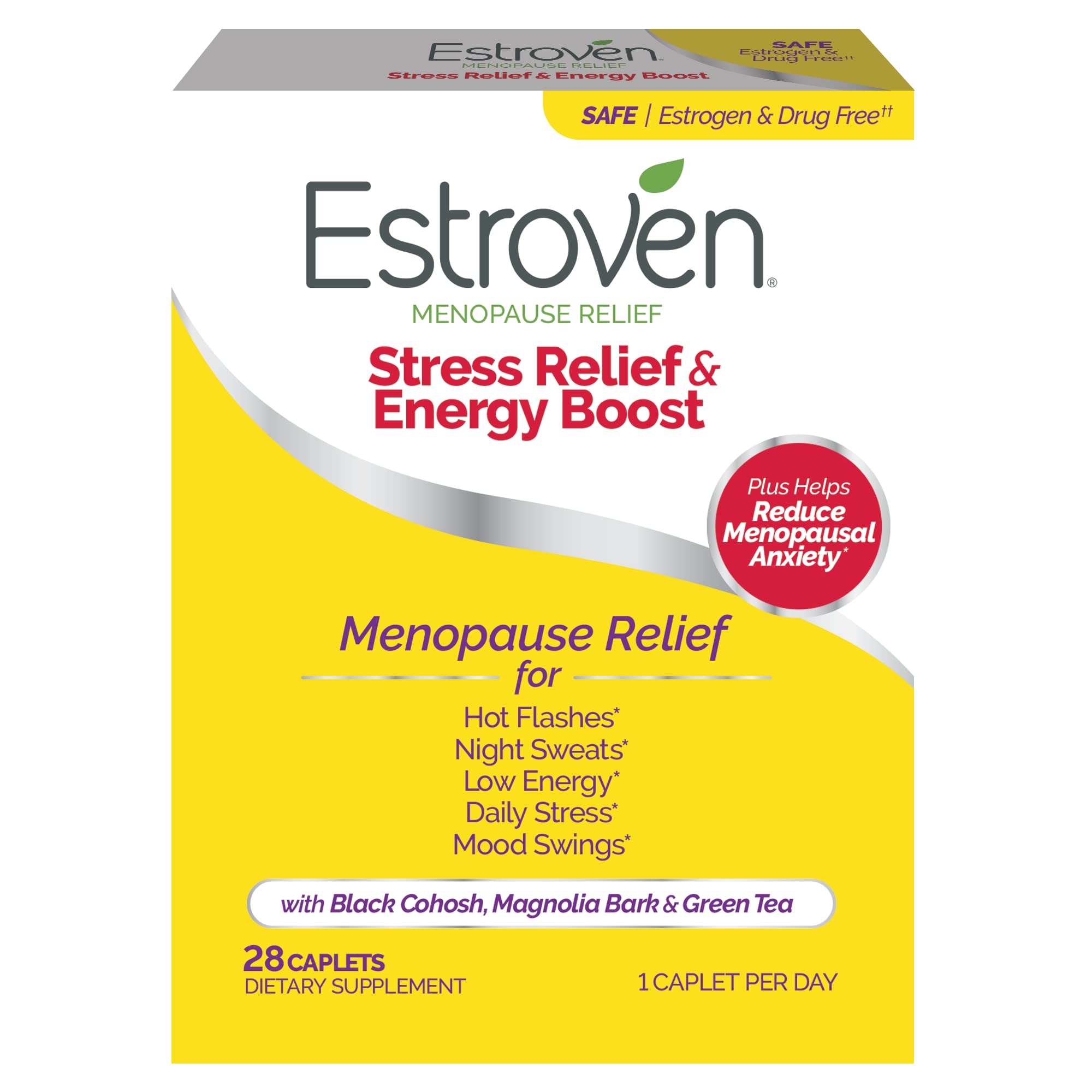 Estroven Stress Relief & Energy Boost for Menopause Relief - 28 Ct. - Clinically Proven Estroven uk supplements
