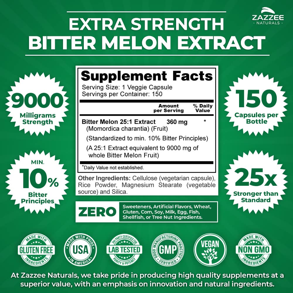 Zazzee Extra Strength Bitter Melon 25:1 Extract, 9000 mg Strength, 10% Bitter Principles Zazzee uk supplements