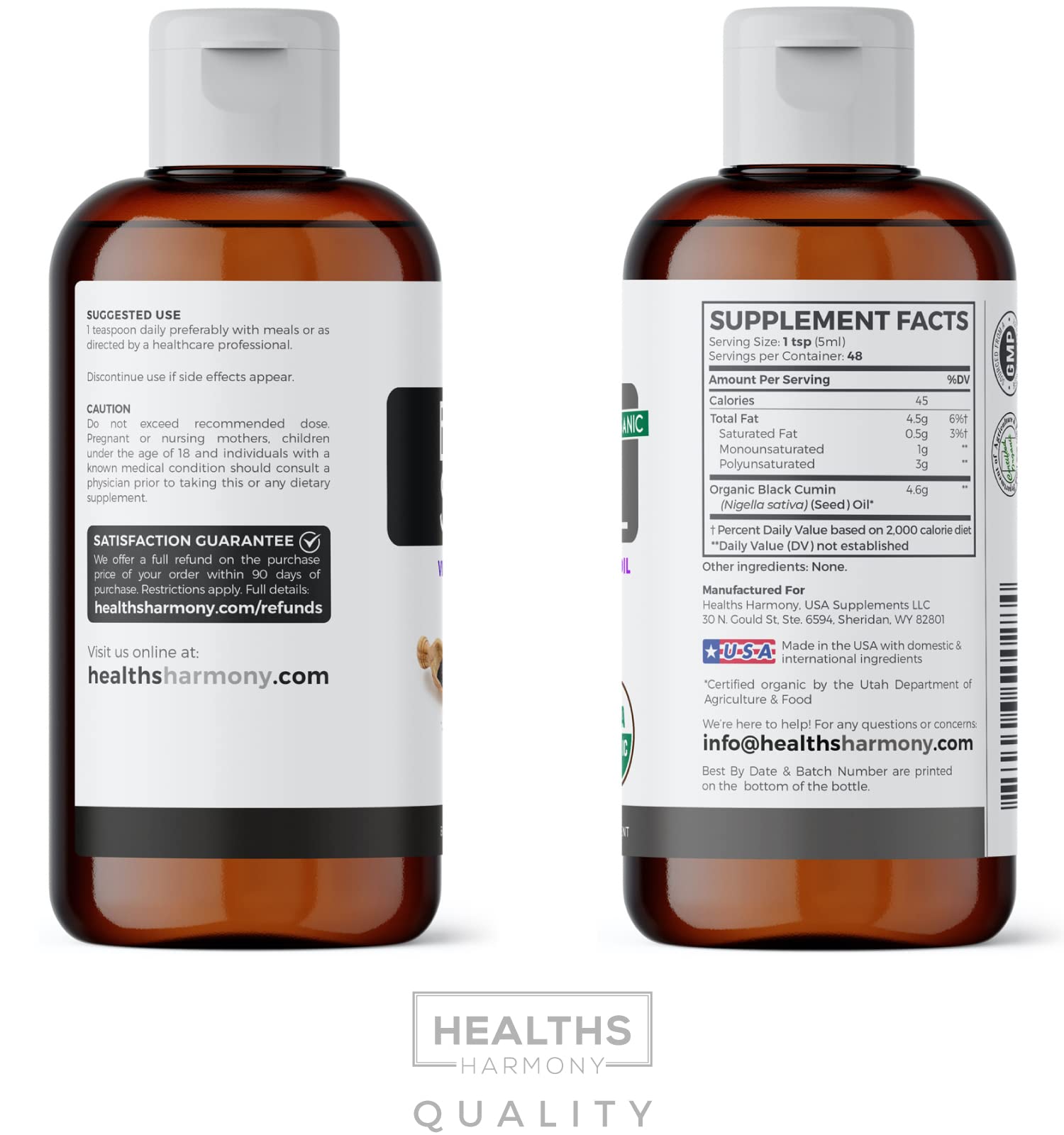 USDA Organic Black Cumin Seed Oil Liquid (8 fl oz) Premium Cold-Pressed Nigella Sativa Healths Harmony uk supplements