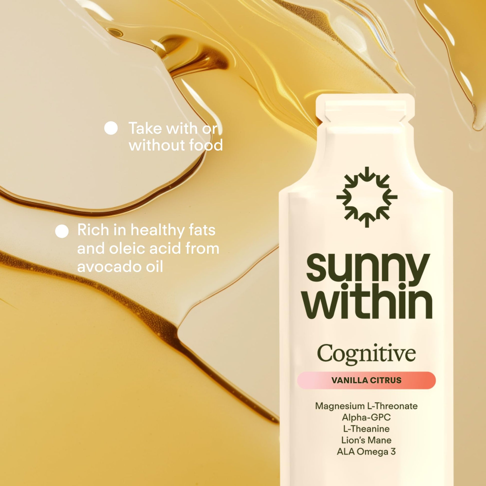 Sunny Within - Brain Health Supplement - Magnesium L-Threonate from Magtein®, Lion’s Mane, Alpha GPC, L-Theanine, ALA & Avocado Oil - Focus, Mood & Memory Support* - 30 Daily Vegan Pouches Sunny Within uk supplements
