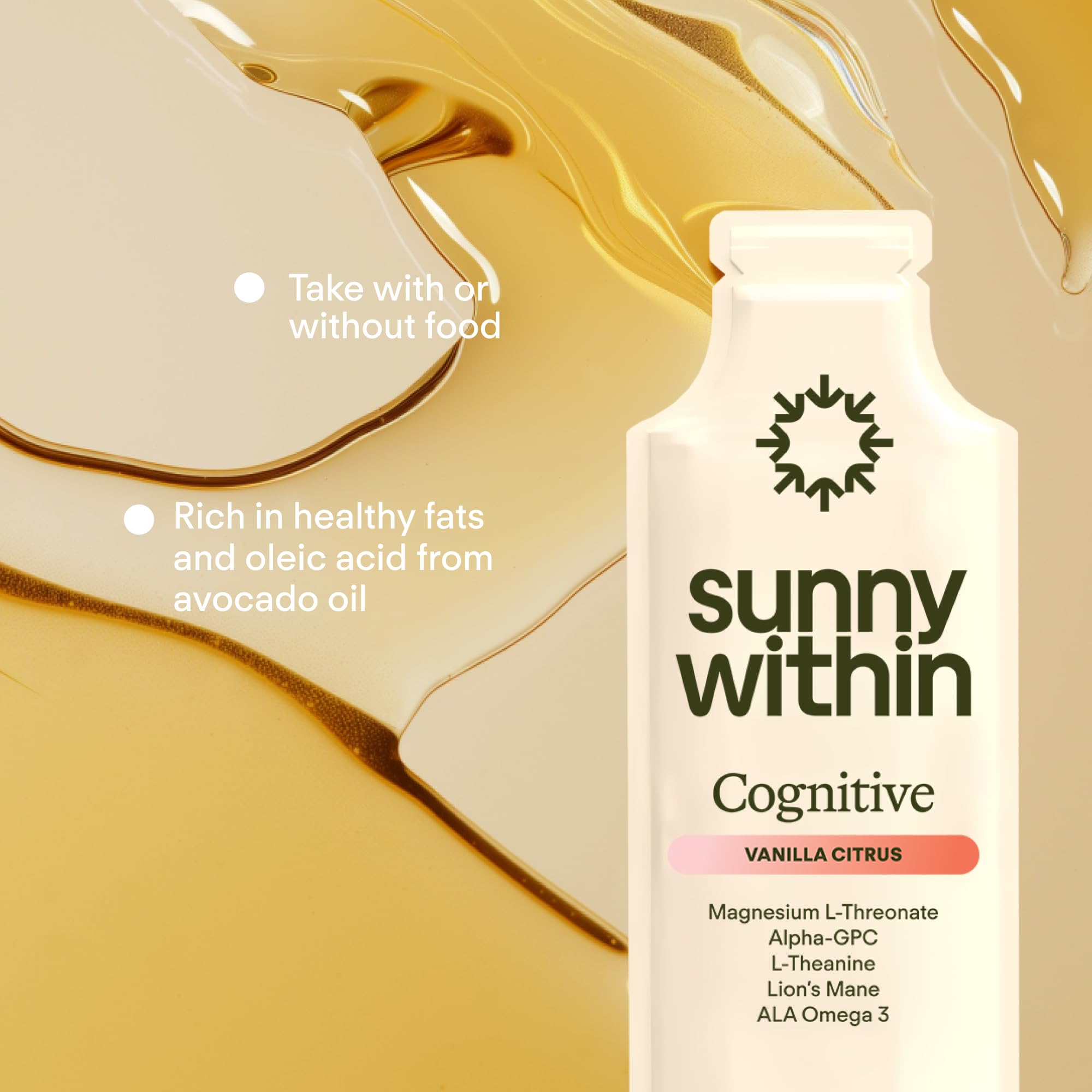Sunny Within - Brain Health Supplement - Magnesium L-Threonate from Magtein®, Lion’s Mane, Alpha GPC, L-Theanine, ALA & Avocado Oil - Focus, Mood & Memory Support* - 30 Daily Vegan Pouches Sunny Within uk supplements