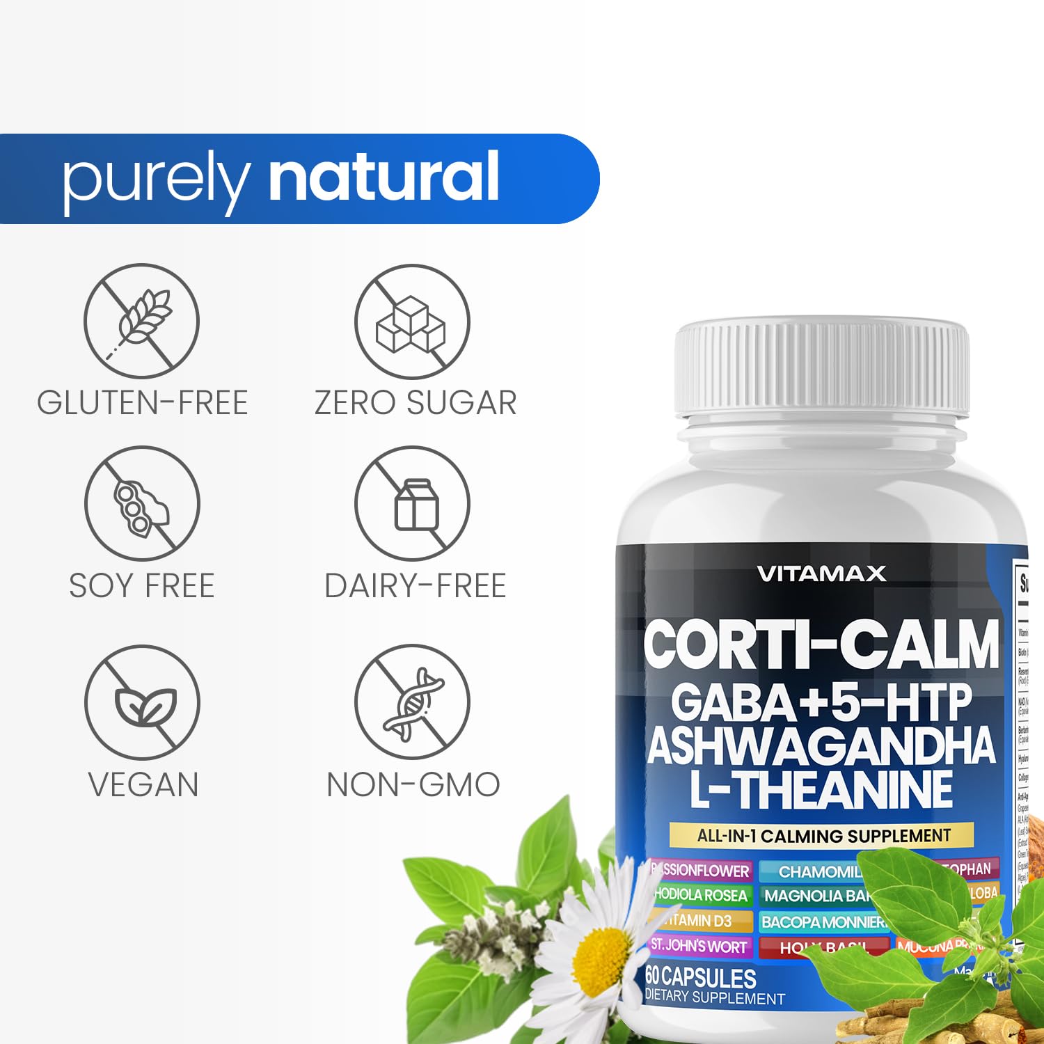 Corti-Calm Cortisol Supplement, L Theanine, Ashwagandha, Vitamin D 3, GABA for Relaxation, Fatigue & Focus with Ginkgo Biloba, Bacopa Monnieri, 5-HTP – Non-GMO, Made in USA – 60ct Vitamax uk supplements