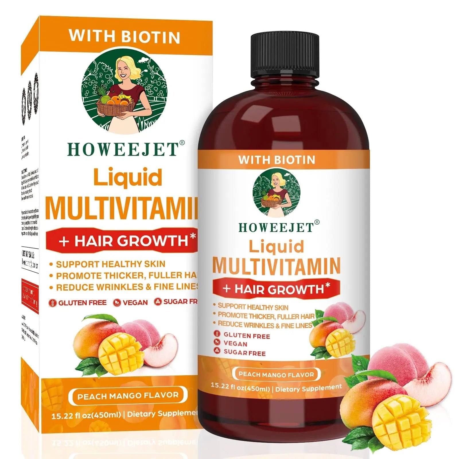 Liquid Multivitamin for Hair Growth | Biotin 10000mcg | Hair & Skin Support Supplement | Clinically Tested for Thicker Hair & Skin Elasticity HOWEEJET uk supplements