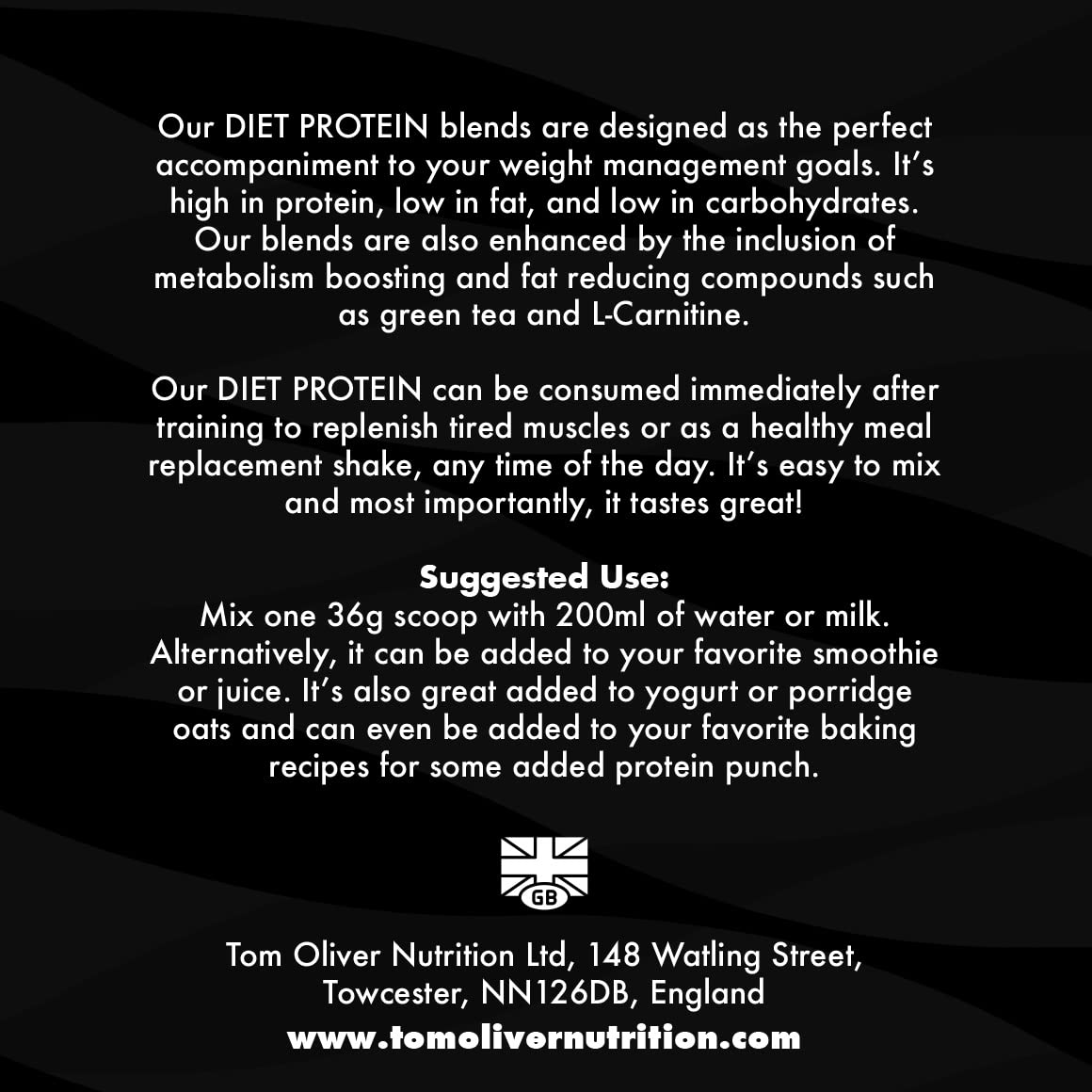 Tom Oliver Nutrition The Diet Protein - Diet Whey Protein Powder 907g - Weight Control Shake for Men & Women Tom Oliver Nutrition uk supplements