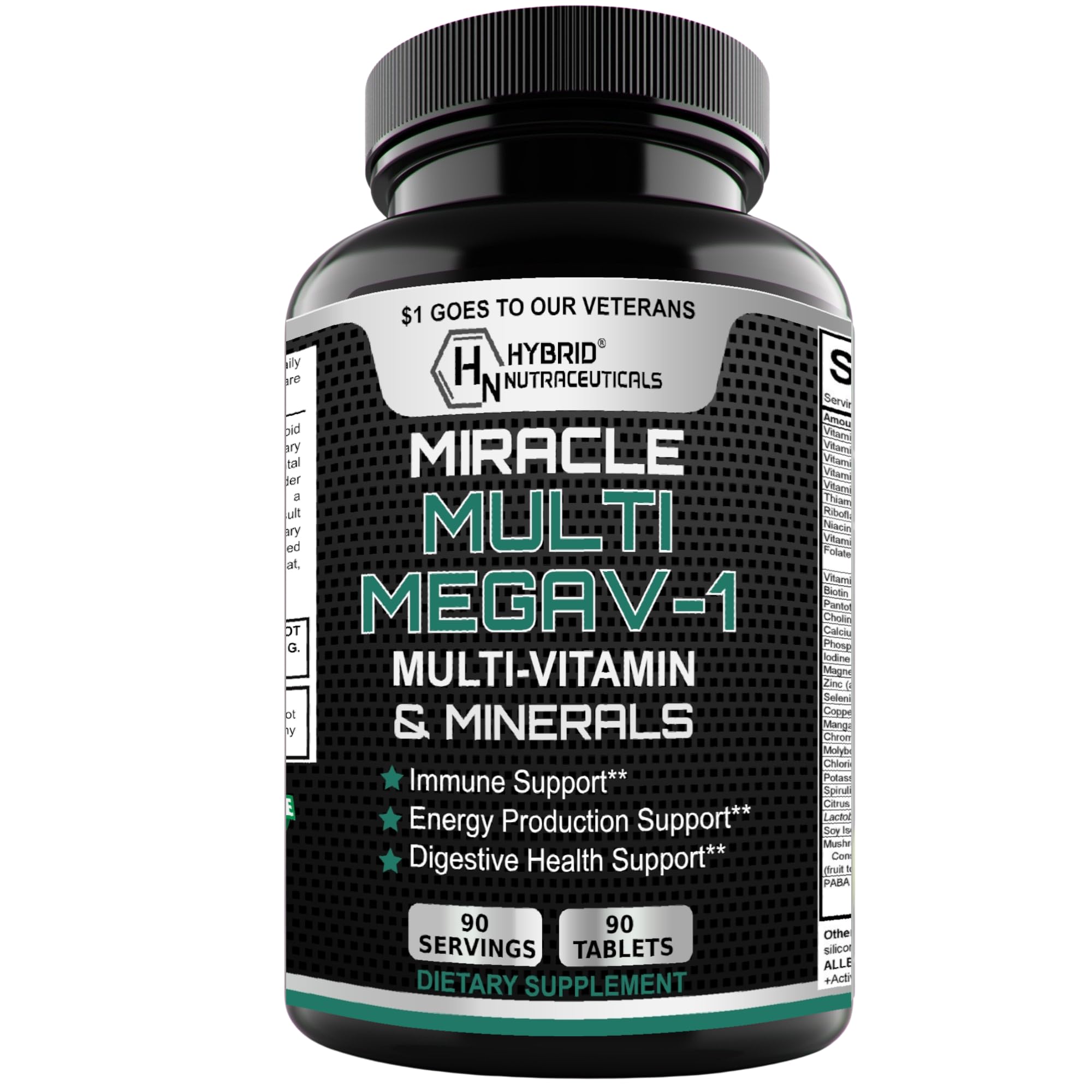 MEGAV-1 Multi-Vitamin, Superfood & Minerals - Daily Multivitamin with Probiotics, Digestive Enzyme, Mushroom Complex for Heart Health, Immune Support, Energy & Stamina - 90 Tablets Hybrid Nutraceuticals uk supplements
