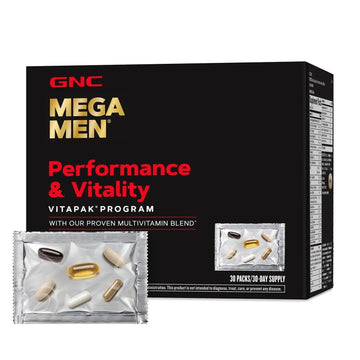 GNC Mega Men Performance and Vitality Vitapak Program, Convenient Complete Nutrition, 5 Products in 1 Packet, Circulation GNC uk supplements